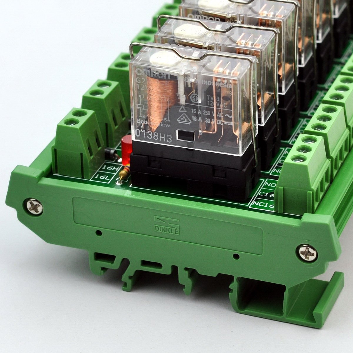 DIN Rail Mount 12V AC/DC 16 SPDT 16A Pluggable Power Relay Module - G2R-1-E for Industrial Automation & Control Systems | Perfect for HVAC, PLC Panels & Electrical Equipment