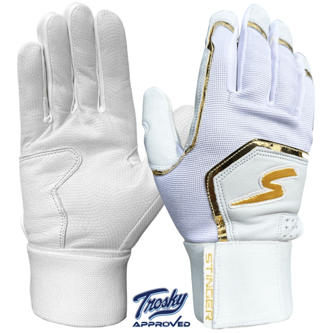Premium Winder Series Batting Gloves - White & Gold Chrome Baseball Gloves for Men & Women - Perfect for Baseball Training, Games & Outdoor Sports