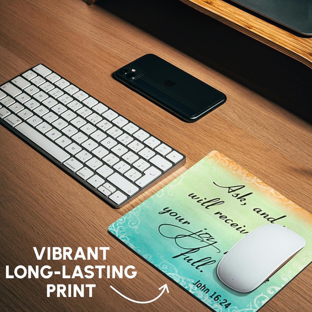 John 16:24 Gradient Pastel Bible Verse Christian Inspirational Mouse Pad - 8x8 Inches Non-Slip Desk Mat for Office, Prayer & Bible Study - Perfect Gift for Christians (mp_150078_1)
