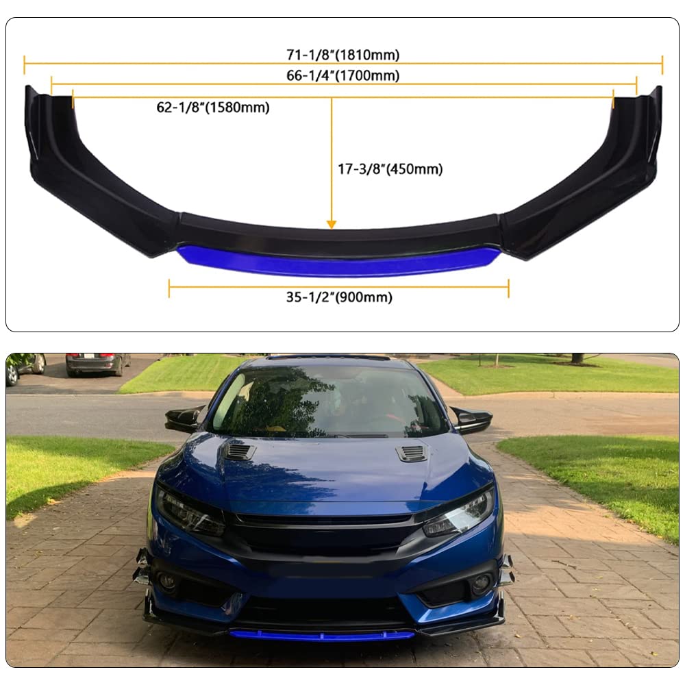 Universal Front Bumper Lip Splitter - ABS Glossy Black & Blue Car Body Kit, Lightweight Front Spoiler for Enhanced Aerodynamics & Style - Perfect for Sports Cars, Sedans & Tuner Vehicles (Street Racing & Car Shows)