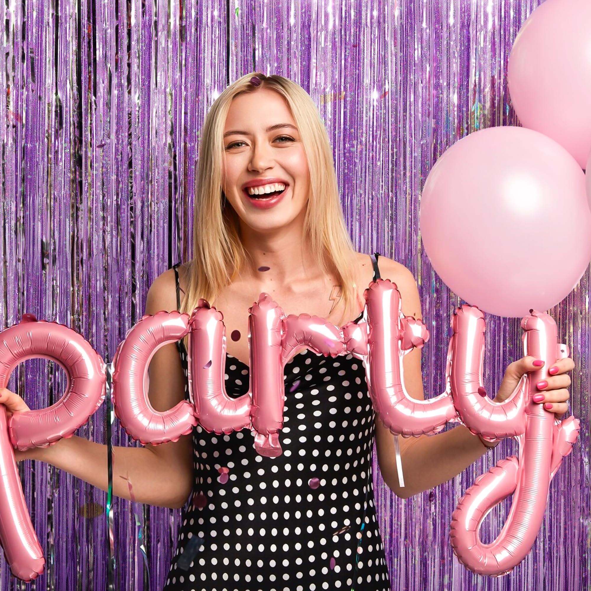 Pink Tinsel Curtain Party Backdrop - 2 Pack Glitter Streamers for Birthday Decorations, Princess Theme Party Supplies, Girls Sleepover Decor | Perfect for Birthday Parties, Baby Showers & Photo Backdrops
