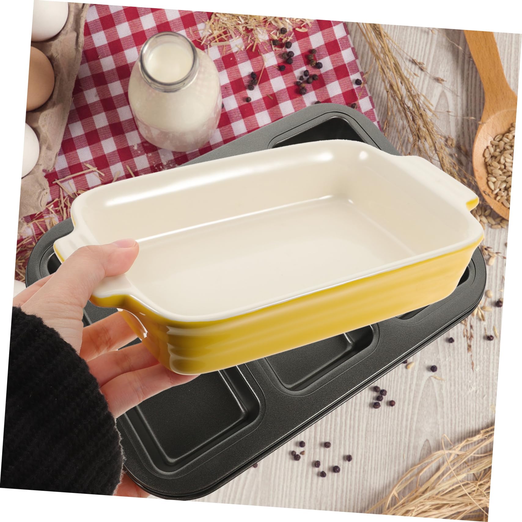 1pc Ceramic Bakeware Set - Double Handle Cheese Tray, Soup Bowl & Multipurpose Baking Dish for Bread, Rice & Desserts | Oven-Safe Ceramic Baking Pan for Kitchen, Dining & Entertaining