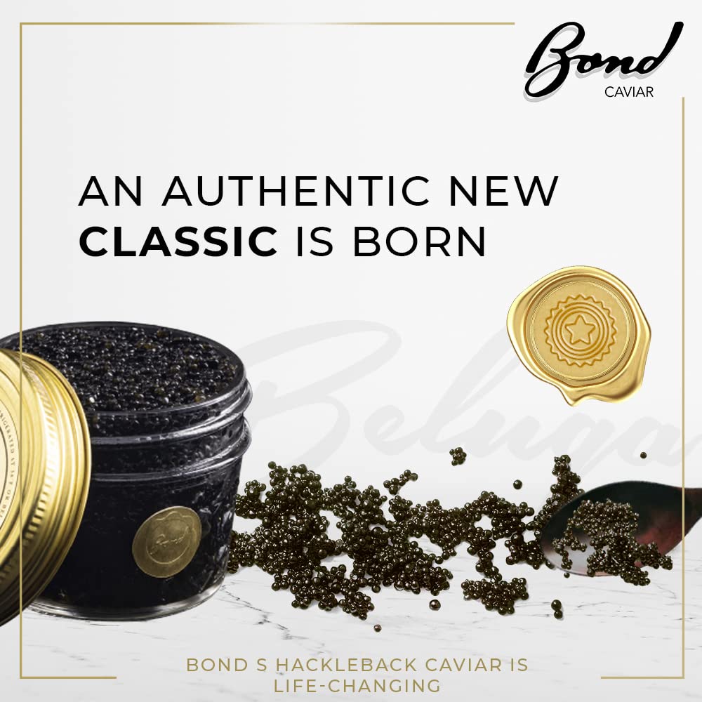 Premium Bond American Hackleback Caviar - Gourmet Black Sturgeon Roe, Small Pearl Caviar with Malossol Sea Salt - 2oz (56g) Glass Jar - Luxury Gift for Weddings, Fine Dining & Special Occasions