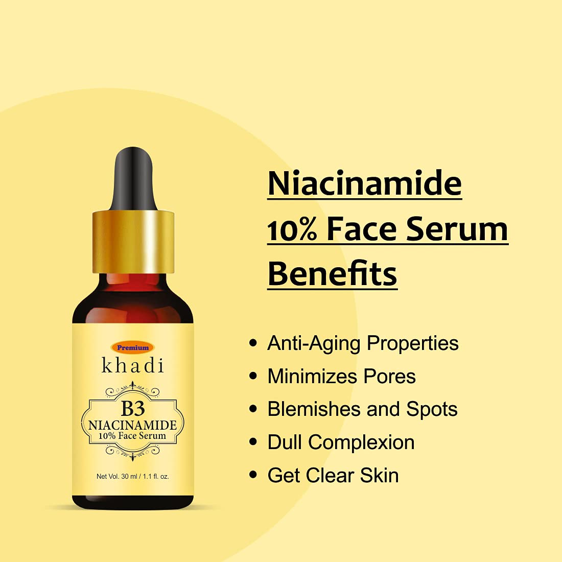 Meribana Khadi B3 Niacinamide 10% Face Serum with Vitamin C, E & Hyaluronic Acid - Brightening & Hydrating Skincare for Dark Spots, Wrinkles & Acne - Aloe Vera & Rosemary Leaf Extract, 30ml - Perfect for Daily Glow Routine & Nighttime Skin Repair