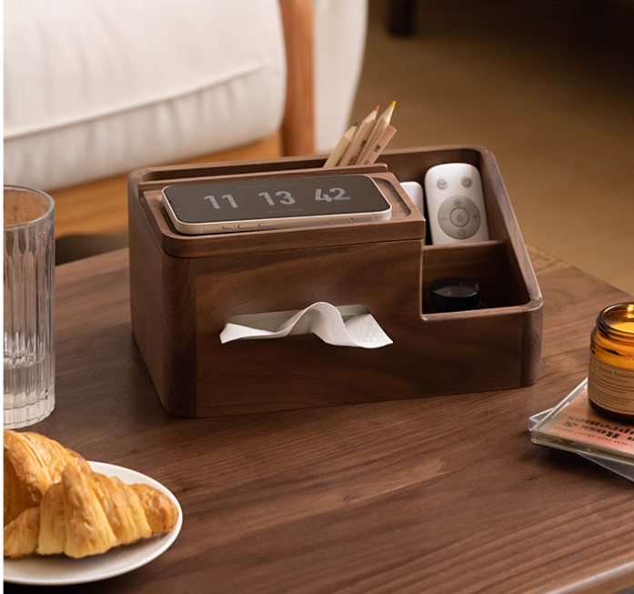 Premium Black Walnut & Acacia Solid Wood Multi-Functional Tissue Box Holder - Handcrafted Home Decor for Living Room, Bedroom & Office