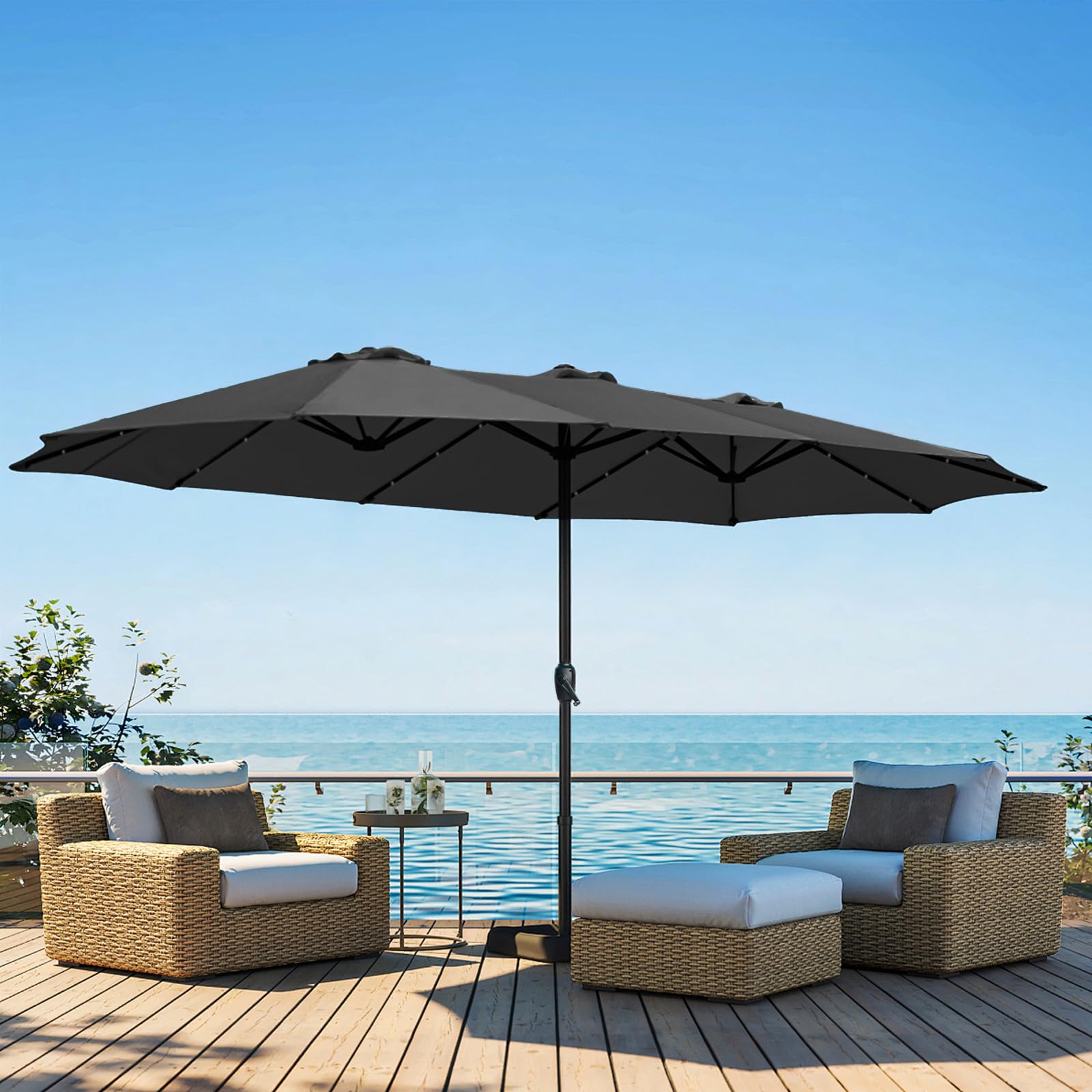 FREE SOLDIER 13ft Solar LED Patio Umbrella with 36 Lights - Double-Sided Outdoor Cantilever Umbrella for Garden, Yard, Poolside - Beige Waterproof Sun Shade for Relaxing & Outdoor Dining