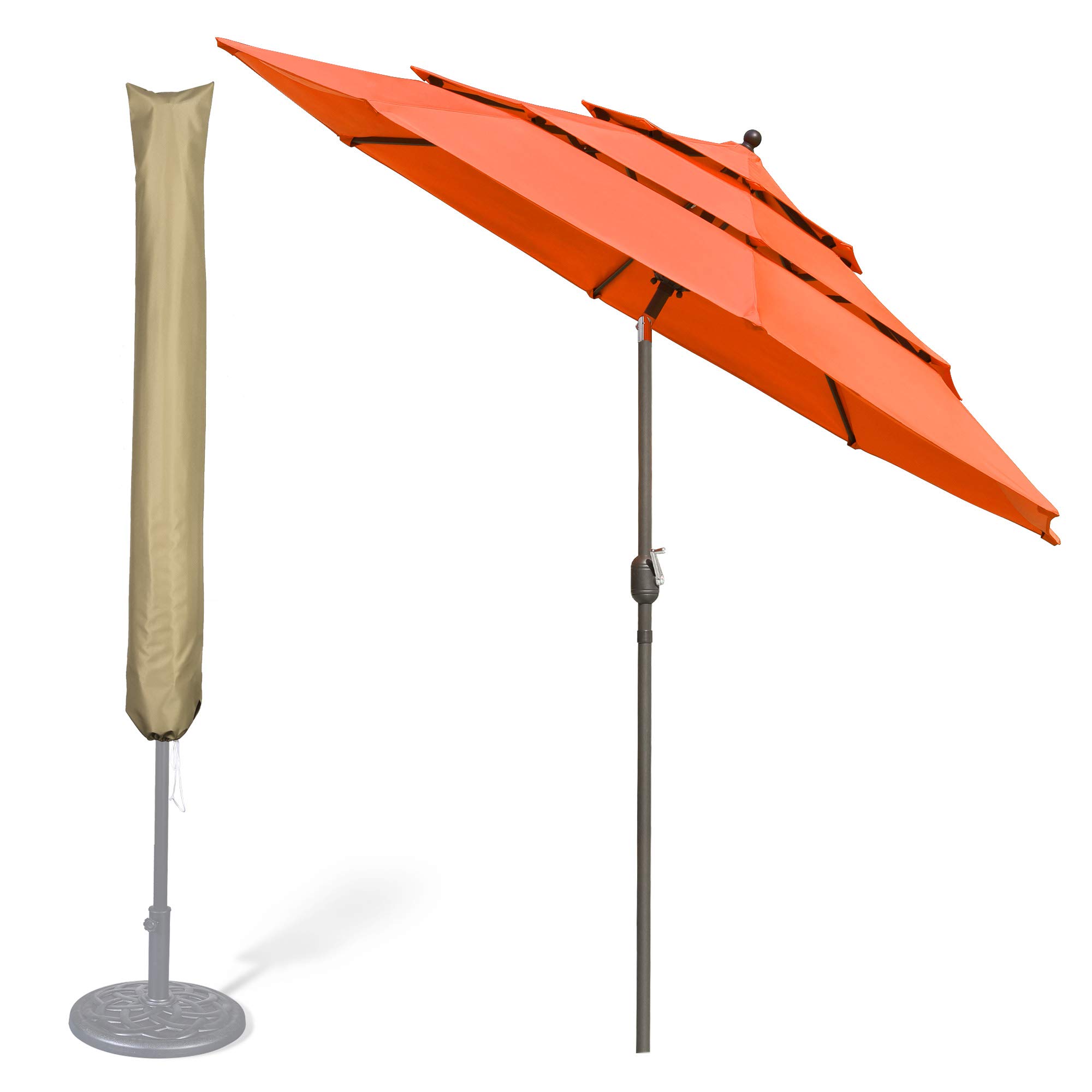 Yescom 10 Ft 3 Tier Patio Umbrella with Crank Tilt Mechanism & Protective Cover - Outdoor Shade Solution for Poolside, Garden, Hotel, and Restaurant Use
