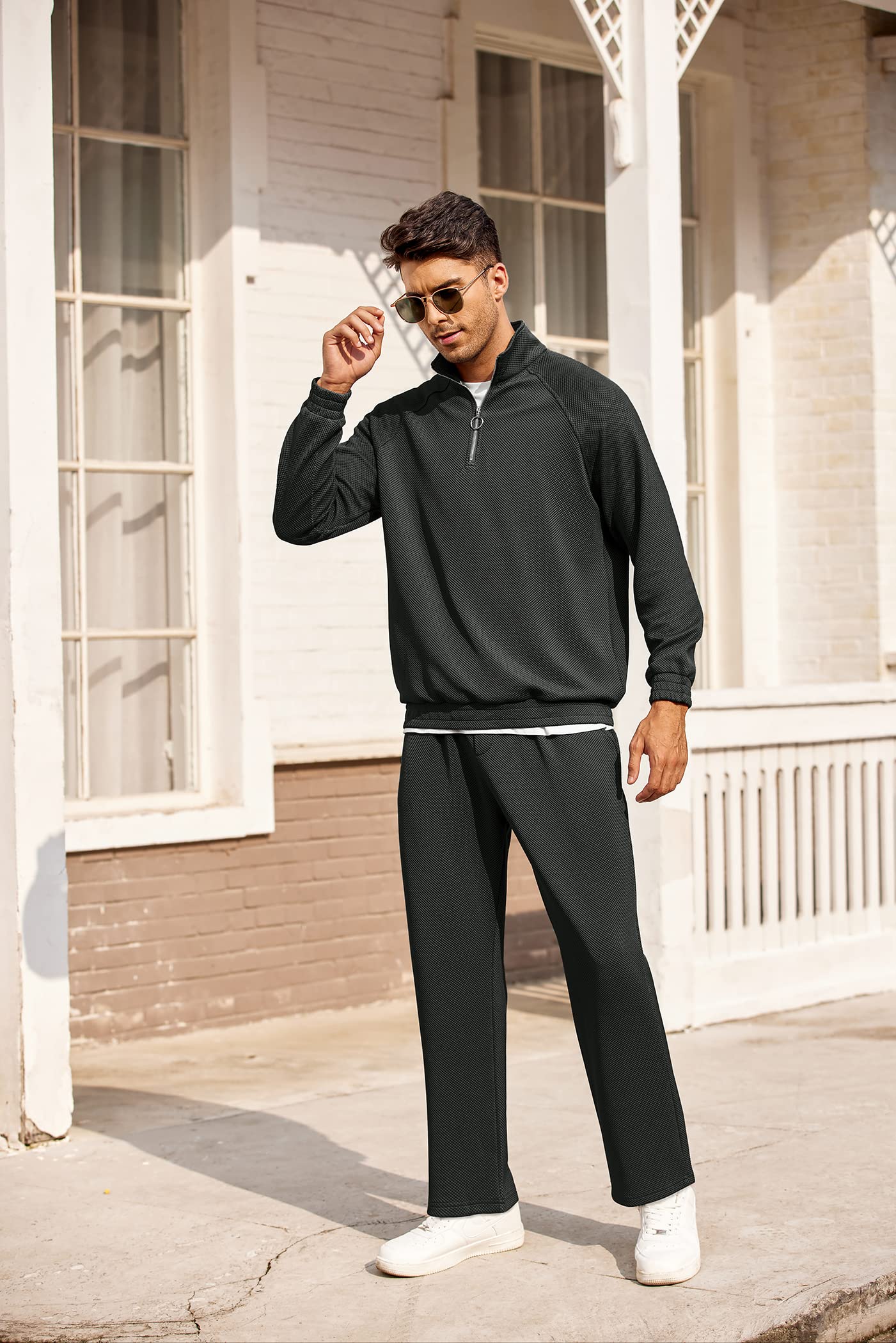COOFANDY Men's 2-Piece Waffle Hoodie & Jogger Sweatsuit Set - Athletic Tracksuit with Pockets for Gym, Running & Casual Wear