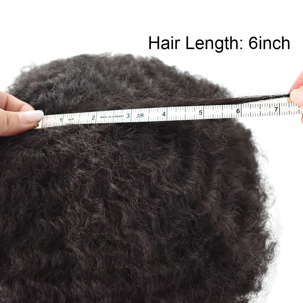 10x8 Afro Curly Men's Toupee - Full Poly African American Human Hair System with Injected PU Skin - Kinky Curly Wig Replacement for Black Men (Afro Wavy 8mm, Jet Black #1) | Perfect for Daily Wear, Special Occasions & Hair Loss Solutions