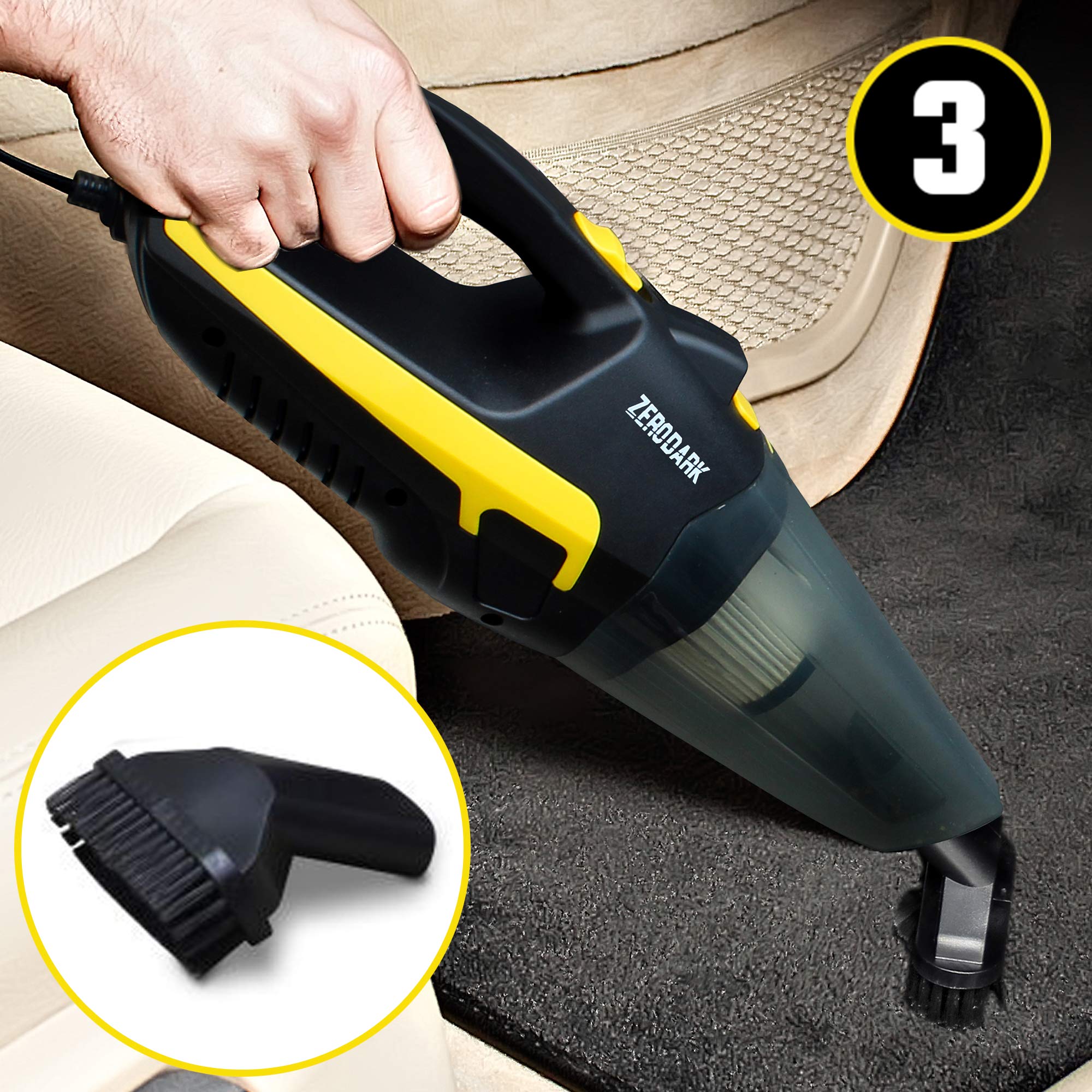 Aduro Sport ZeroDark Portable Car Vacuum Cleaner - High Power 12V Corded Handheld Vacuum for Car Interior Cleaning, Home, Office & Pet Hair - Compact Auto Vacuum with Accessories