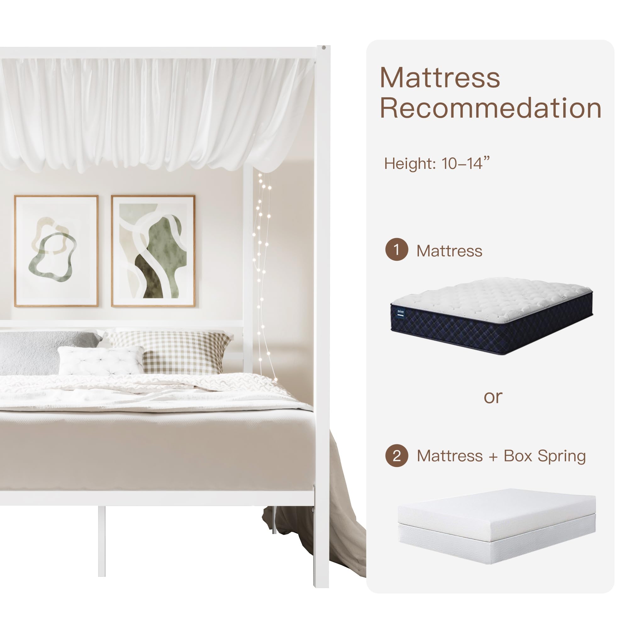 Full Size Metal Canopy Bed Frame with Storage - White for Modern Bedrooms