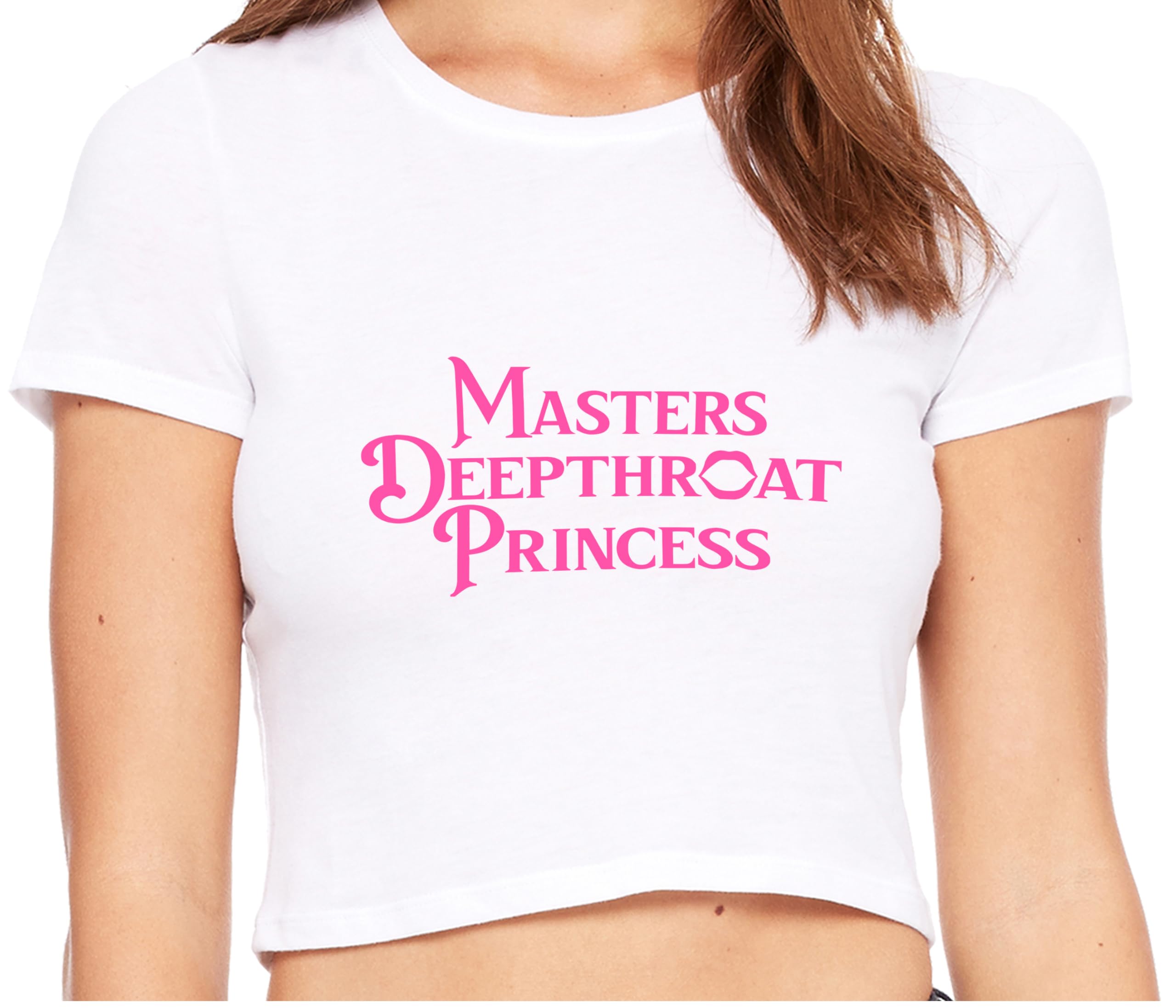 Sexy White Crop Tank Top for Women - Oral Sex & Deepthroat Princess Design - Perfect for Bachelorette Parties, Roleplay & Intimate Occasions