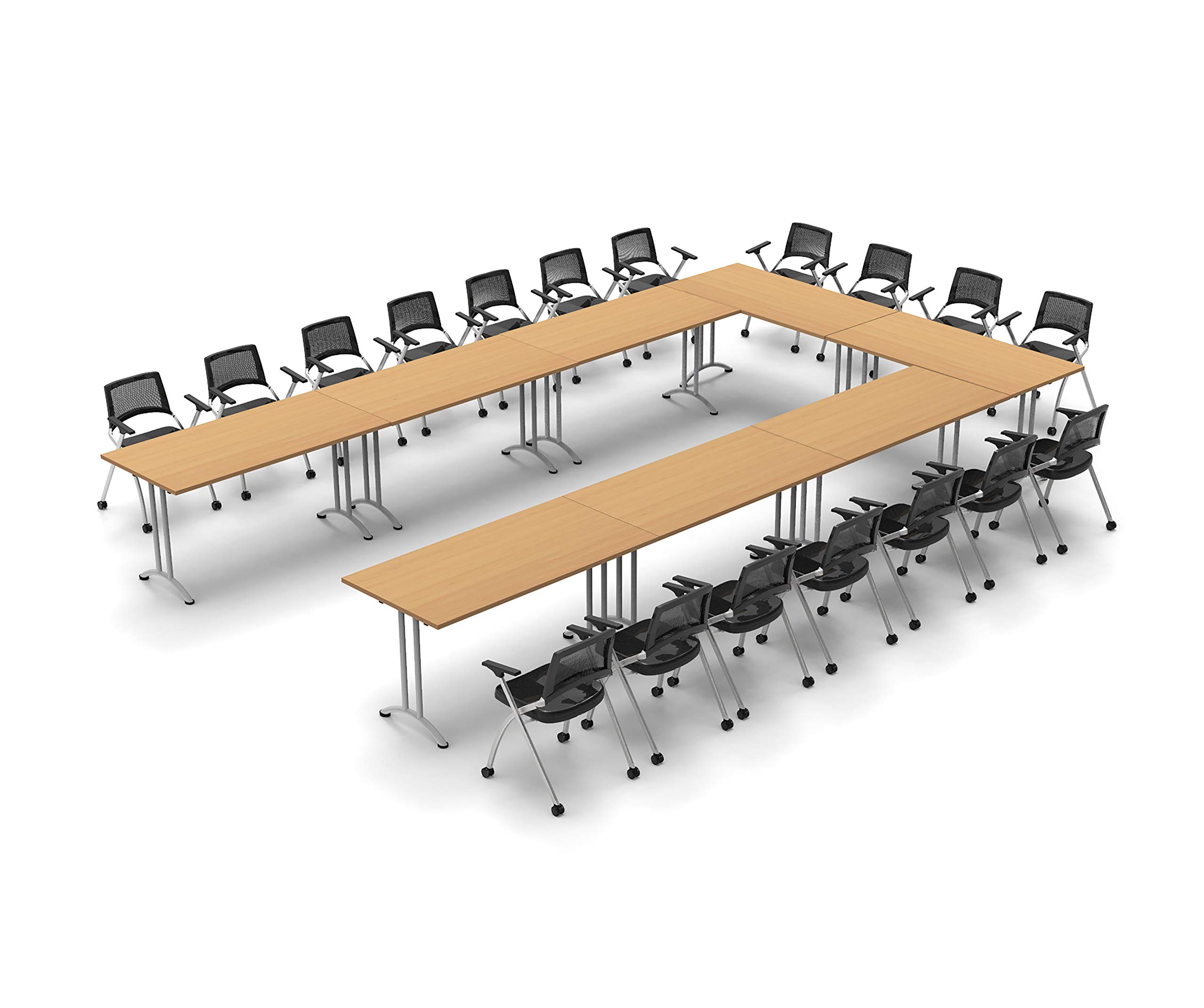 18-Person Folding Conference Table with Chairs - 26-Piece Beechwood Meeting & Seminar Set, Foldable for Easy Storage - Ideal for Classrooms, Offices & Events
