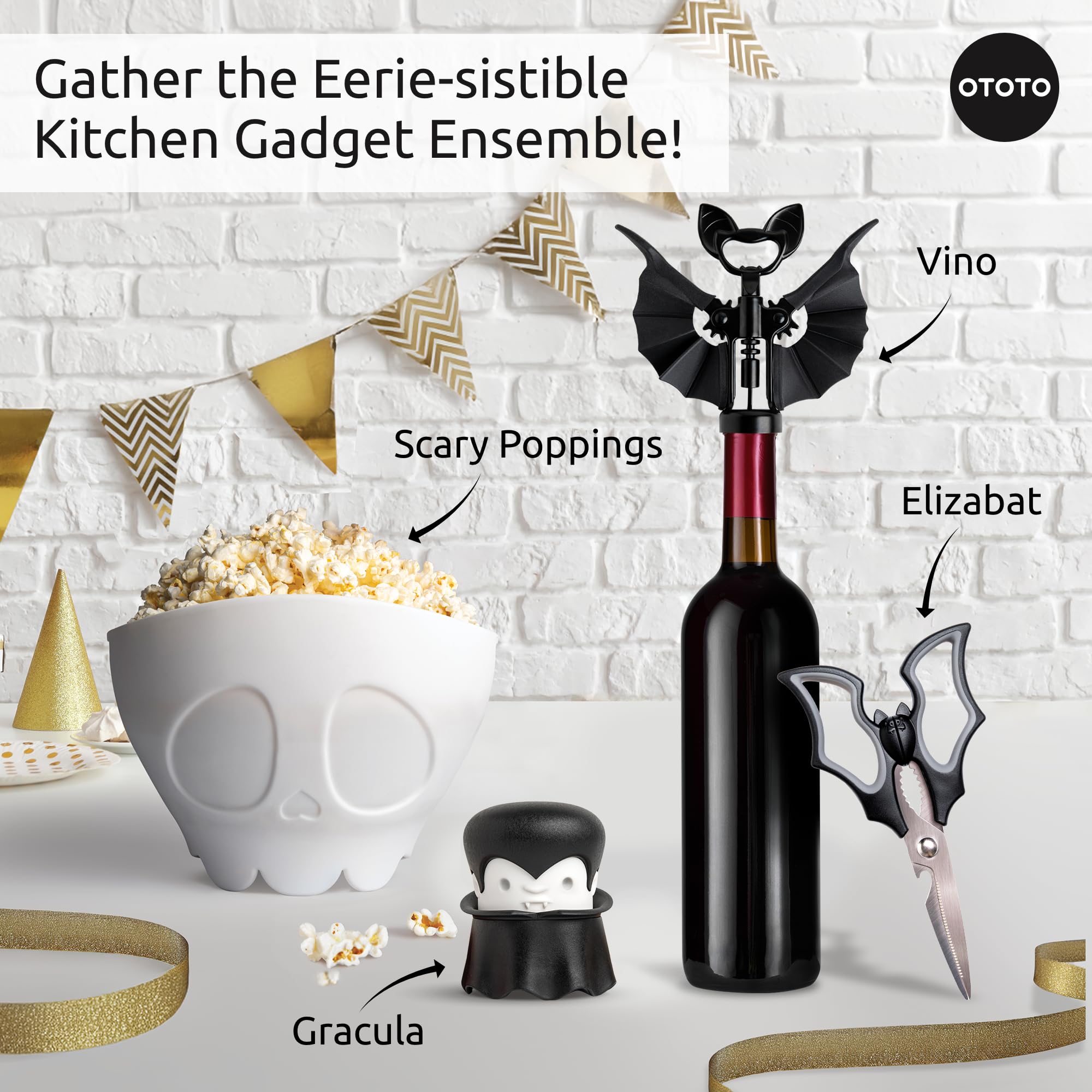 OTOTO Gothic Microwave Popcorn Popper - Scary Halloween Silicone Popcorn Maker with Collapsible Bowl, Perfect for Movie Nights & Spooky Party Decor (White)