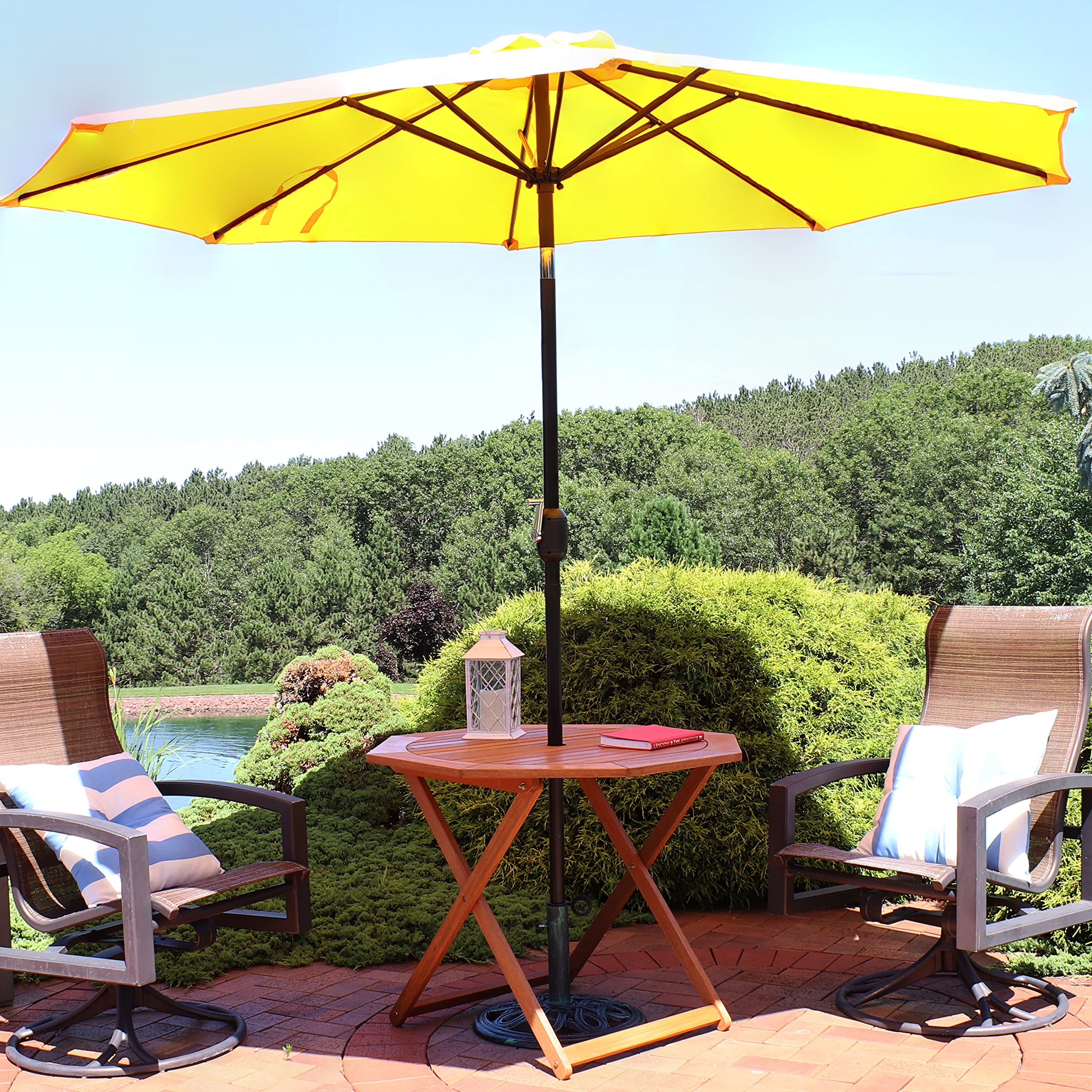 Sunnydaze Meranti Wood Octagon Outdoor Folding Patio Table - Teak Oil Finish - Perfect for Backyard, Garden, Poolside & Patio Dining