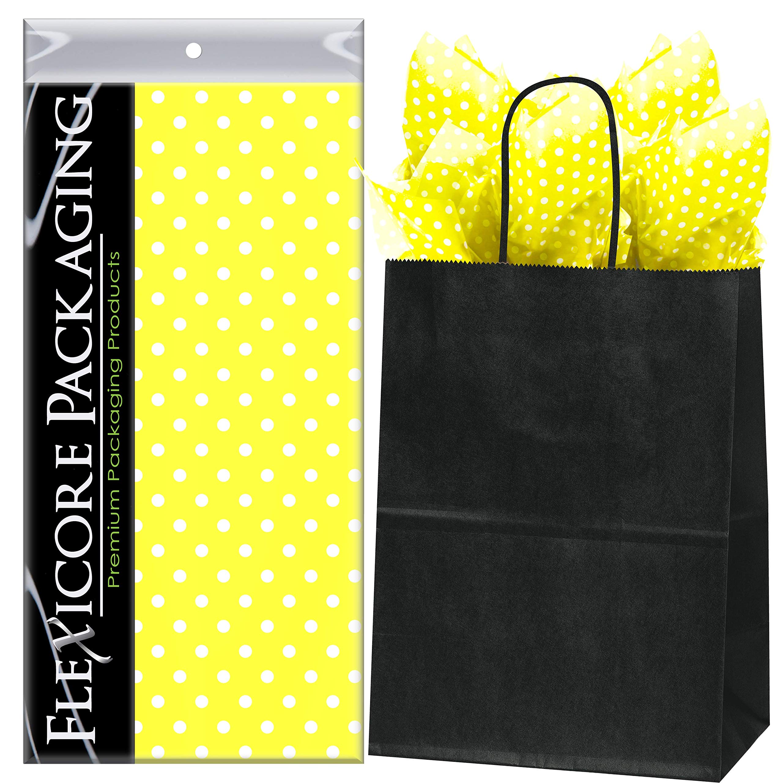 Premium Black Kraft Paper Gift Bags with Yellow Polka Dot Design - 8