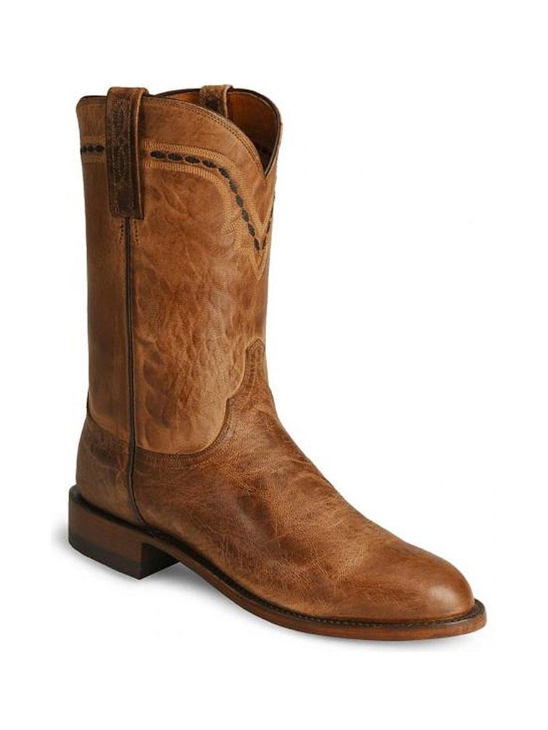 Lucchese 1883 Mad Dog Leather Roper Boots for Men - Tan Western Cowboy Boots | Comfortable & Durable Work Boots for Riding, Ranch Work & Outdoor Activities