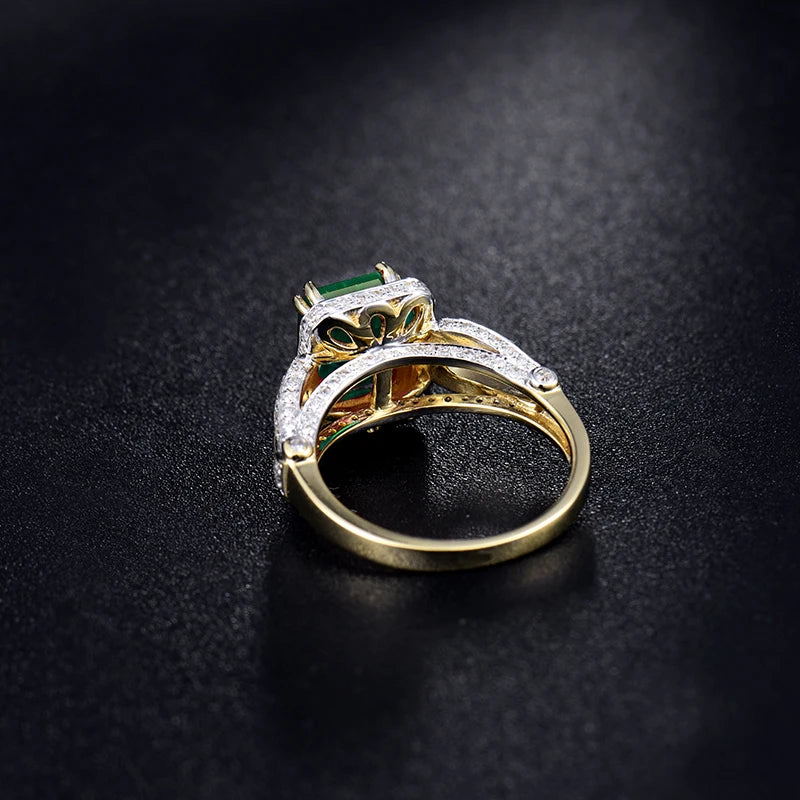 14K Yellow Gold Women's Emerald and Diamond Ring - 6x8mm Oval Cut Gemstone for Engagement, Anniversary & Special Occasions