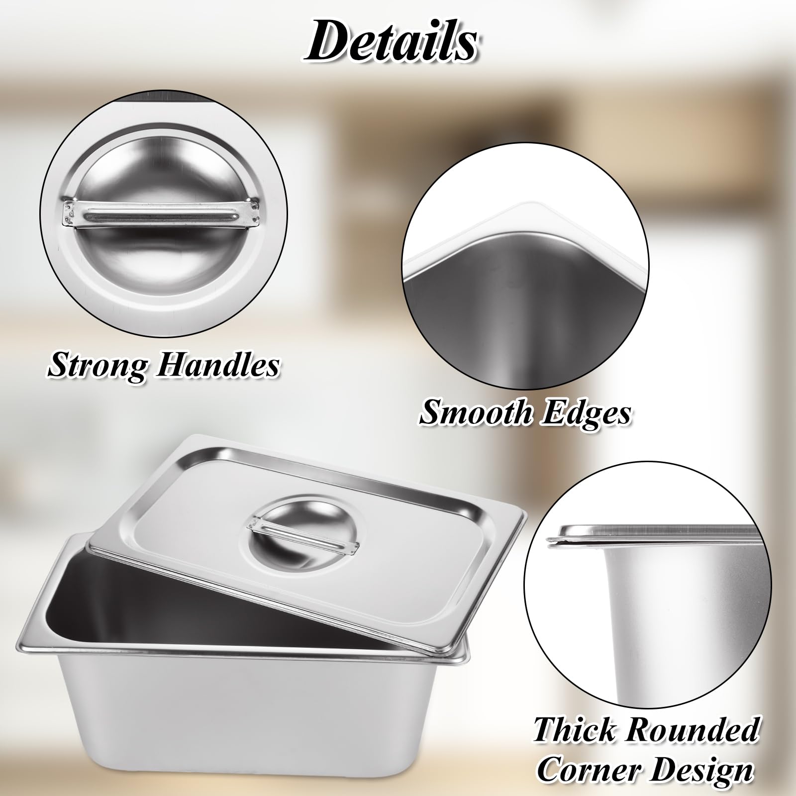 LANIAKEA 2-Pack 1/3 Size Stainless Steel Steam Table Pans with Lids - 6 Inch Deep Commercial Food Pans for Restaurants, Catering, Buffets & Party Serving | Durable Hotel Pans for Food Storage, Warming & Display