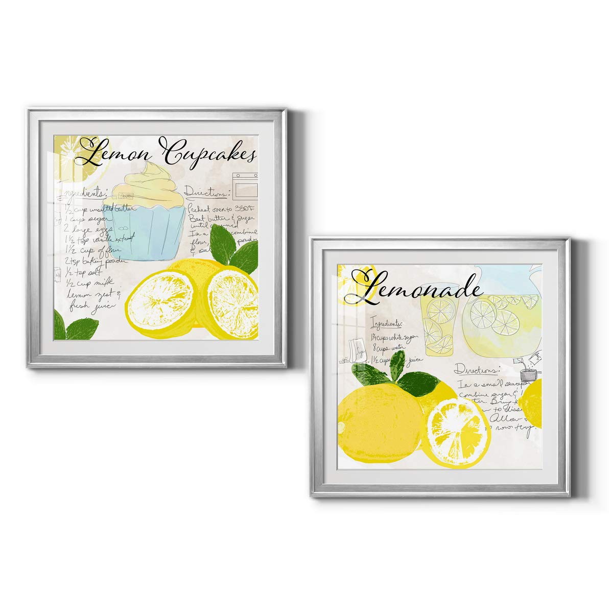 Lemon Cupcakes Wall Art Print - Modern Contemporary Rustic Romantic Industrial Decor - 30x30 Silver Framed with Matte Board & Acrylic Glass - Perfect for Kitchen, Dining Room, or Cafe Wall Decoration
