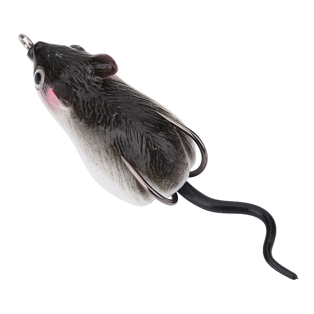 Artificial Floating Mouse Fishing Lures with Double Sharp Hooks - Saltwater & Freshwater Bass Fishing Bait (Dark Gray) - Perfect for Topwater Bass, Pike, and Muskie Fishing in Lakes & Rivers