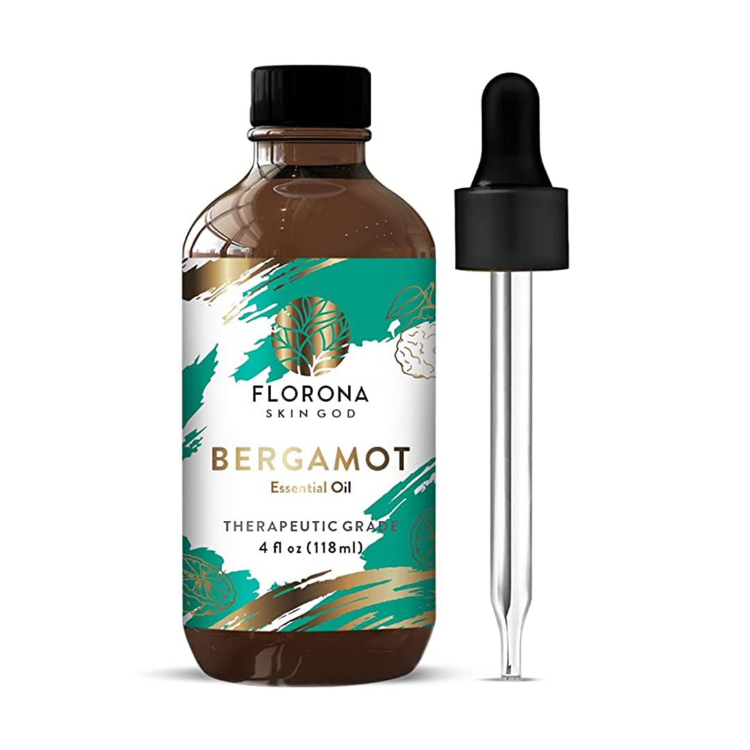 Florona 100% Pure & Natural Bergamot Essential Oil - 4 fl oz for Hair Care, Skin Massage & Aromatherapy | Stress Relief, Mood Booster & Diffuser Oil for Home Spa & Relaxation
