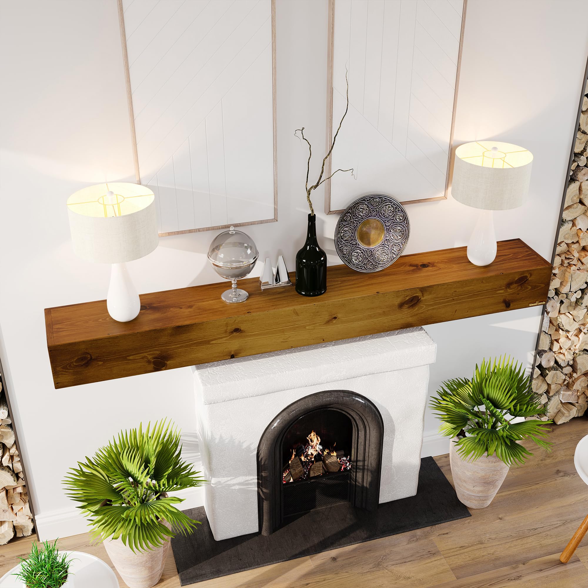 72 Inch Rustic Wood Fireplace Mantel Shelf - Handcrafted Wall Mounted Over Fireplace Mantle, Traditional Brown (72