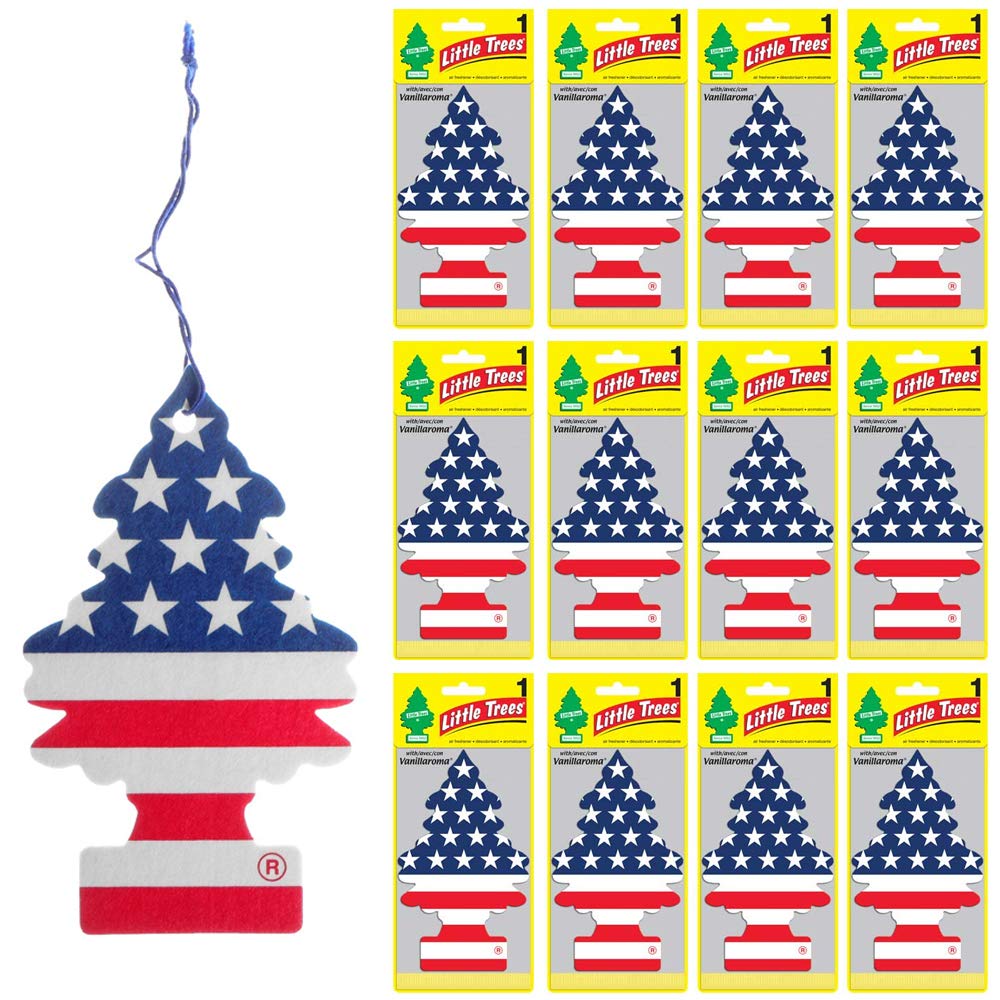 12 Little Trees Vanillaroma Scented Car Air Fresheners - American Flag Design Hanging Auto Freshener for Cars, Trucks & SUVs - Long-Lasting Vanilla Fragrance for Fresh Interior