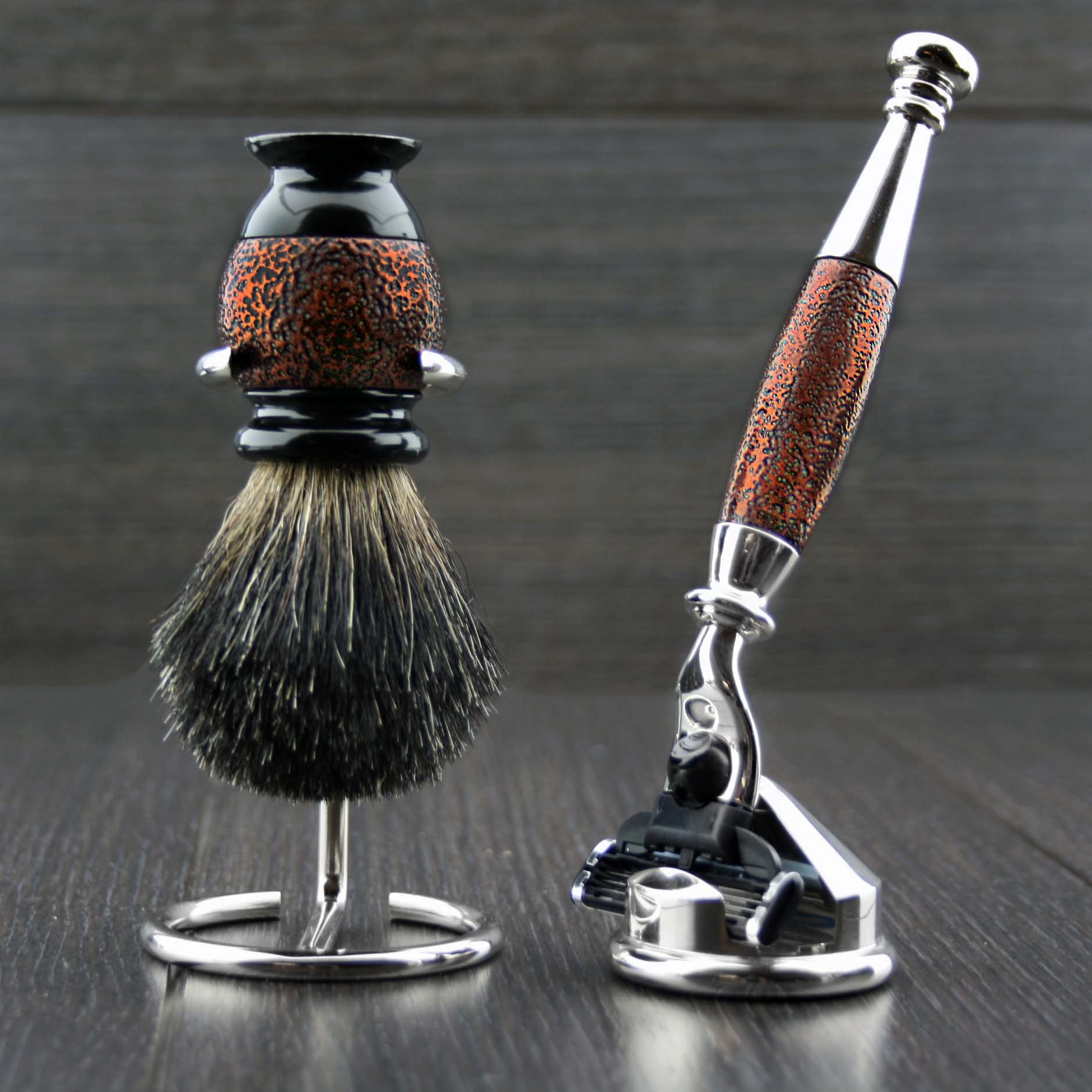 4 Piece Men's Shaving Kit with 3 Edge Razor, Black Badger Hair Shaving Brush & Stands - Premium Grooming Set for Smooth Shaving at Home or Travel