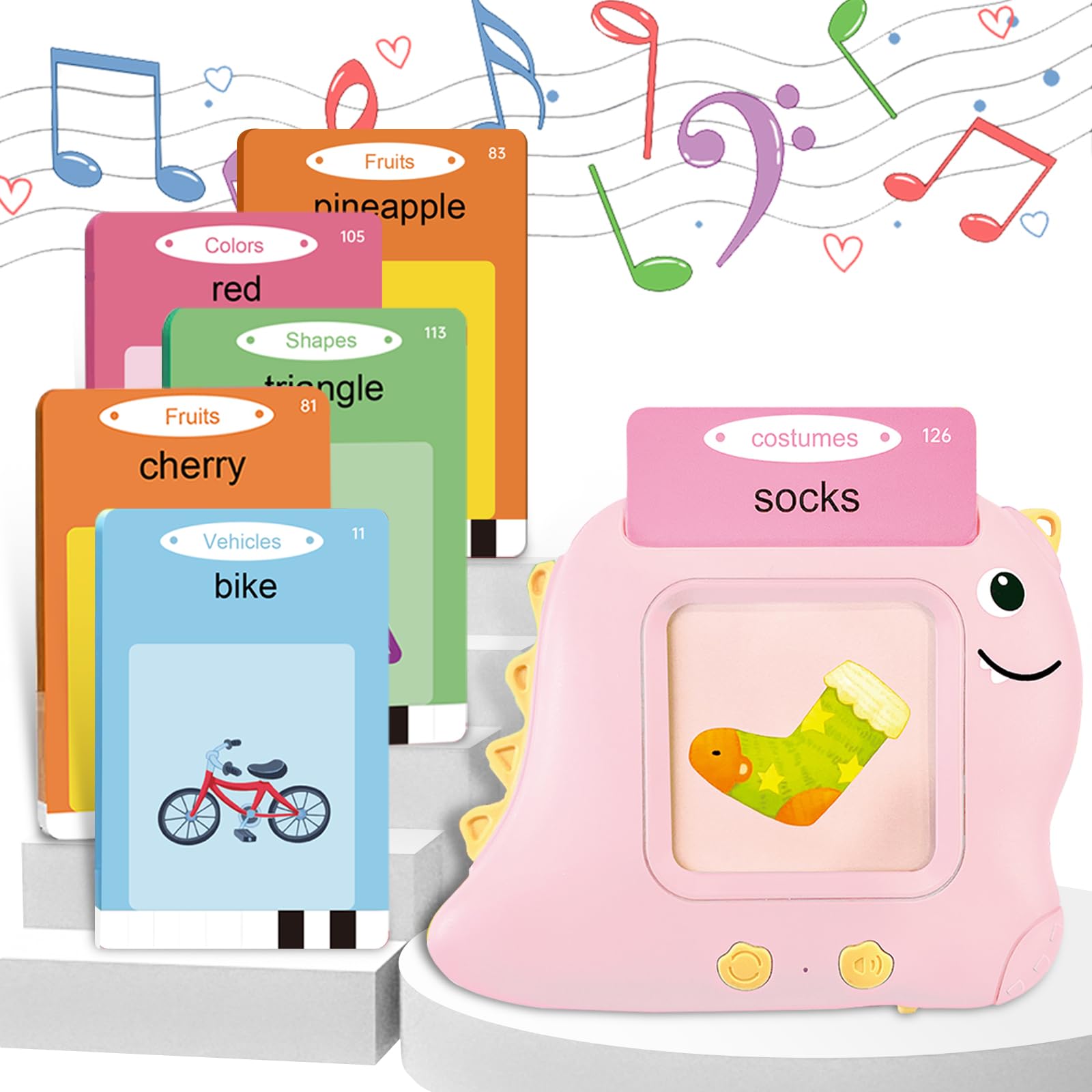 Interactive Dinosaur Talking Flash Cards for Toddlers Ages 2-6 | 224 Sight Words Learning Toys | Autism Sensory & Montessori Educational Gifts for Boys & Girls | Perfect for Preschool Learning, Speech Therapy & Early Childhood Development (Pink)