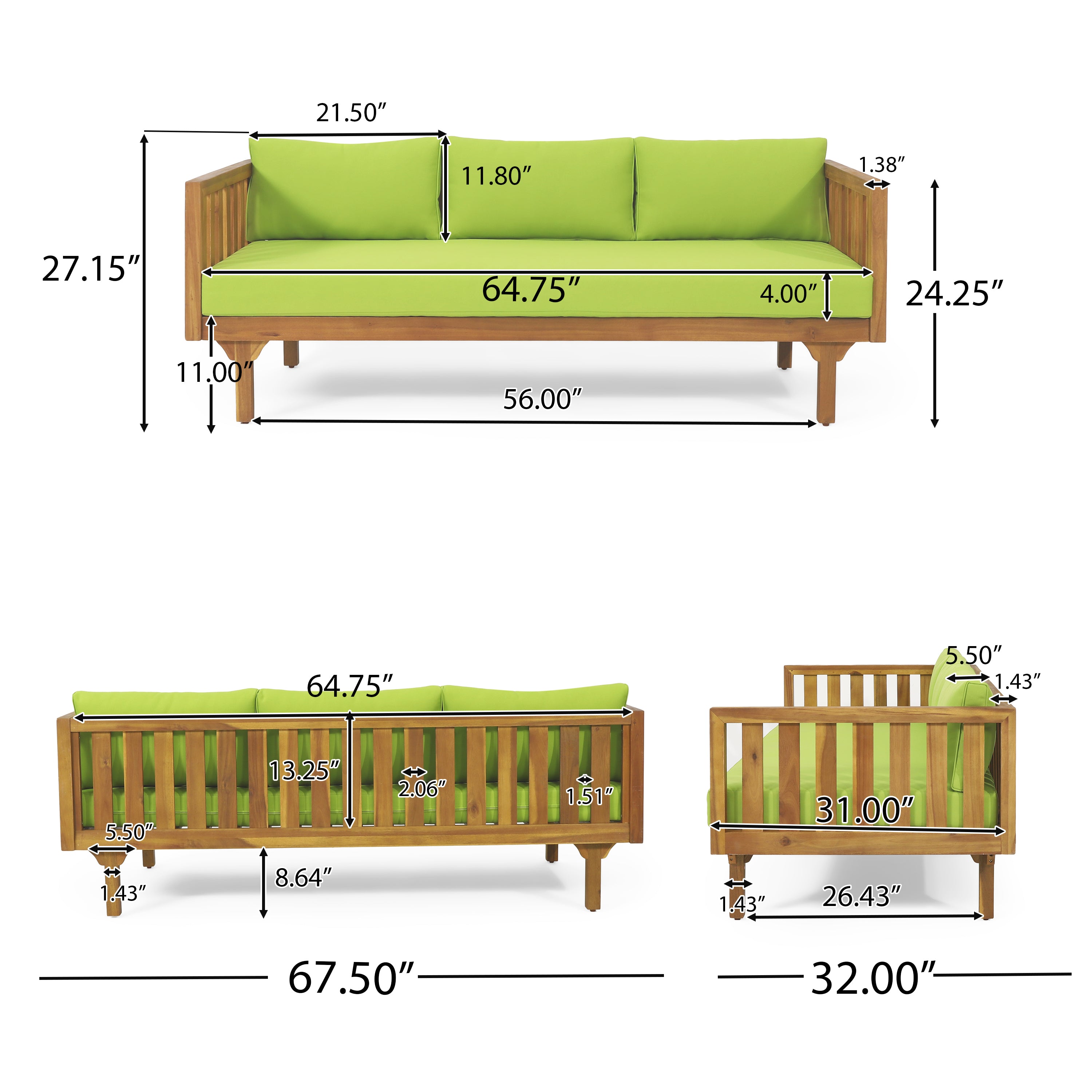 CLAREMONT 3-Seater Daybed - Modern Sofa Bed for Living Room, Guest Room & Patio - Comfortable Convertible Lounge Furniture for Small Spaces