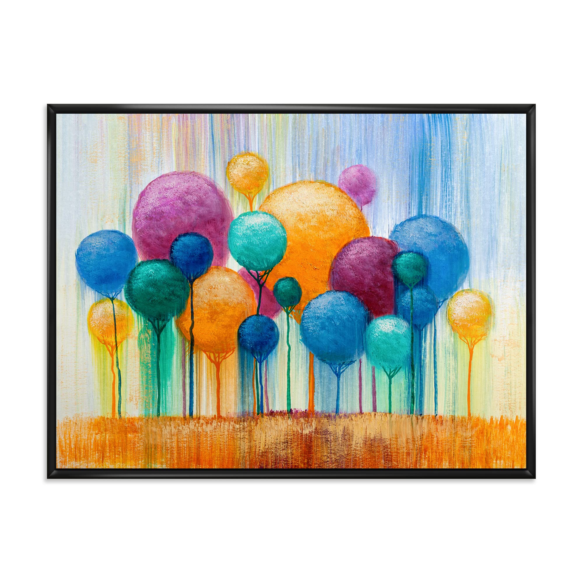 DesignQ Colorful Ornamental Trees IV - Modern Framed Canvas Wall Art Print for Living Room, Bedroom & Office Decor | Ready to Hang Home Decoration