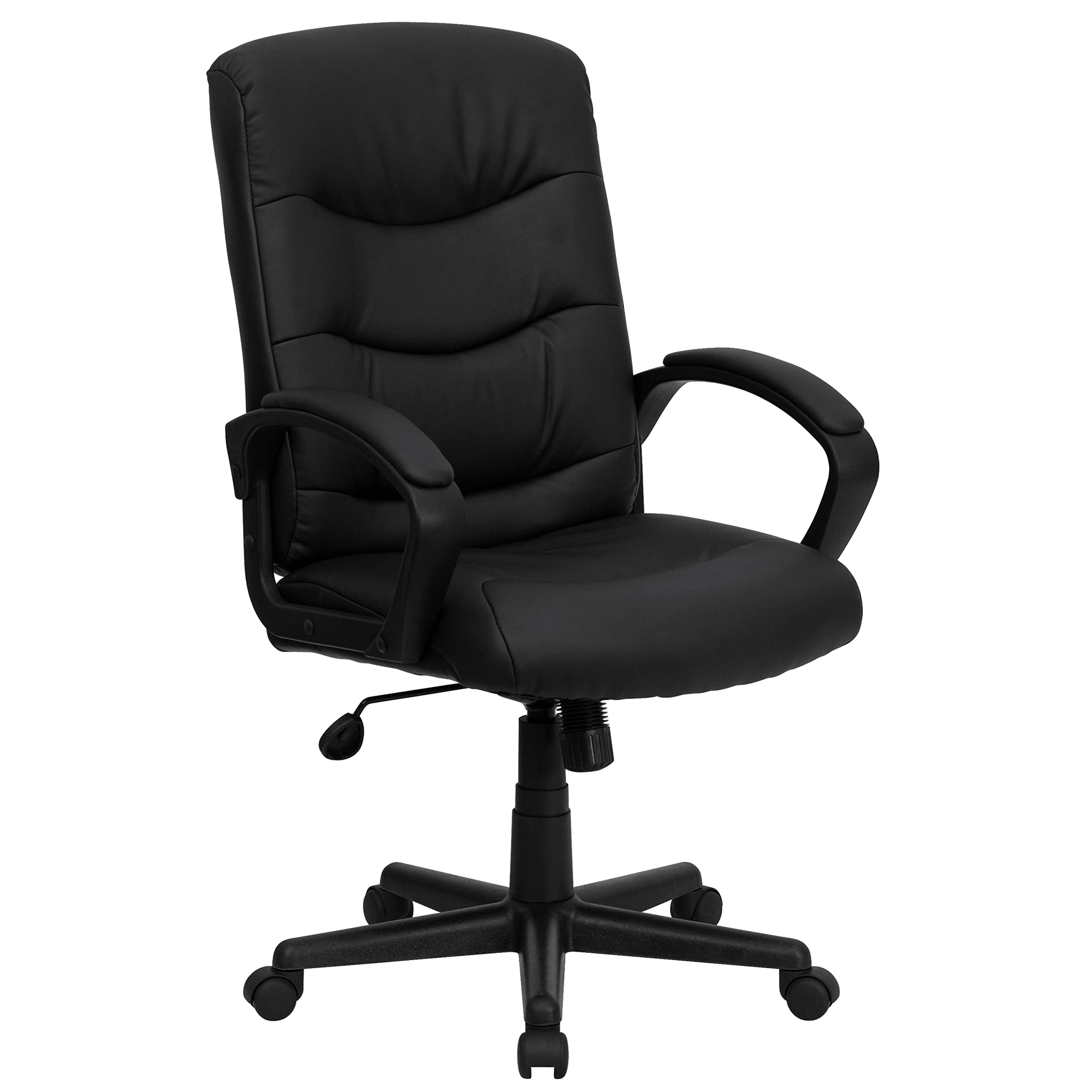 Black LeatherSoft Mid-Back Swivel Office Chair with Three-Line Horizontal Stitching - Ergonomic Support for Home & Office Workspaces