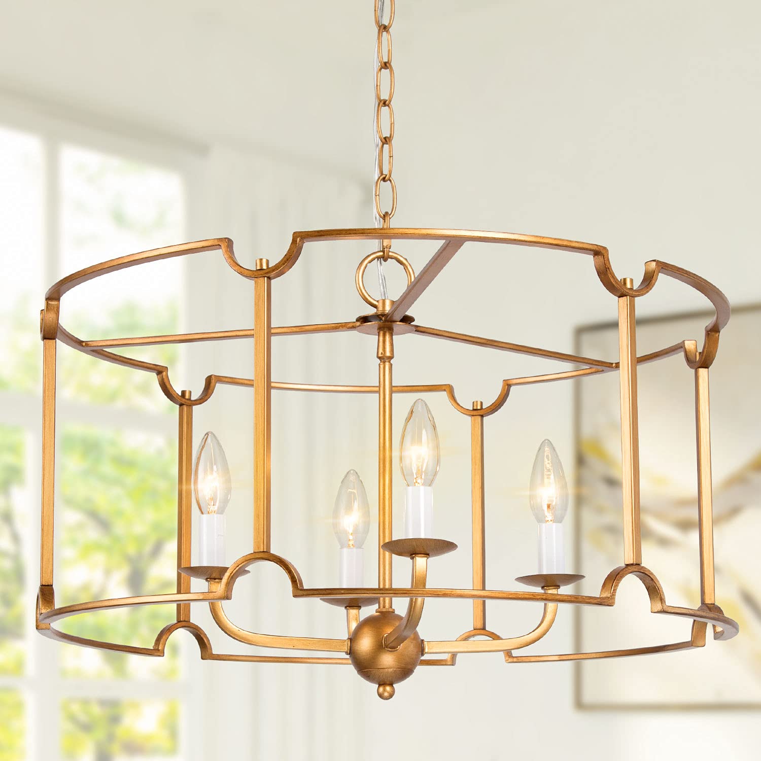 LALUZ Modern Gold Drum Chandelier - 22