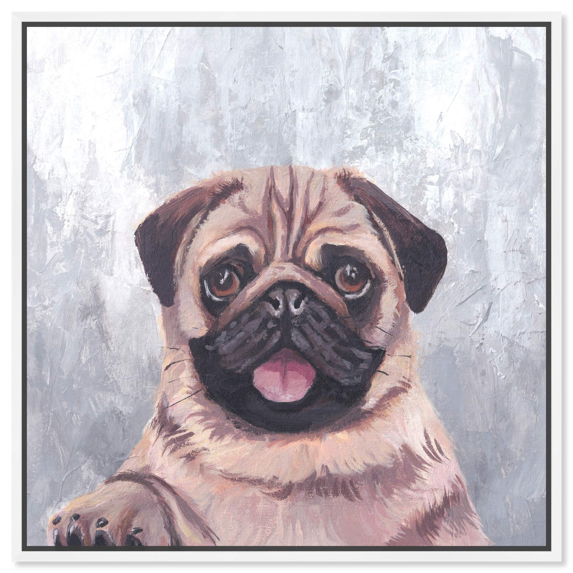 Happy Pug Dog Wall Art - 20x20 Inch Framed Canvas Print by Oliver Gal Artist Co. - Brown & Gray Animal Home Decor for Living Room, Bedroom & Office