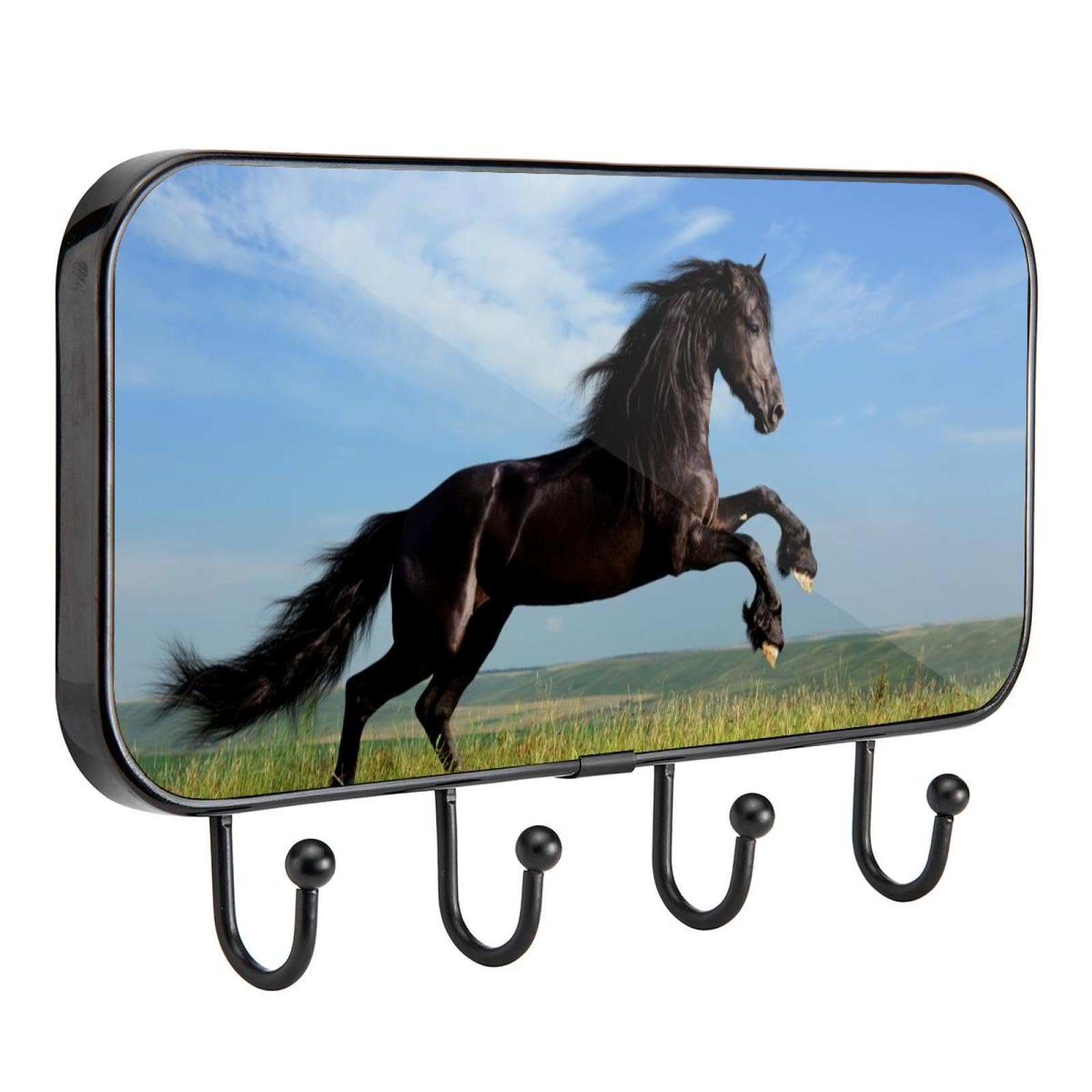 GIAPB Wall Hooks - Heavy Duty Sticky Hooks for Hanging Coats, Hats, Keys & Home Decor | Strong Adhesive Hangers for Bathroom, Kitchen, Bedroom & Office Organization (Black Horse Design)