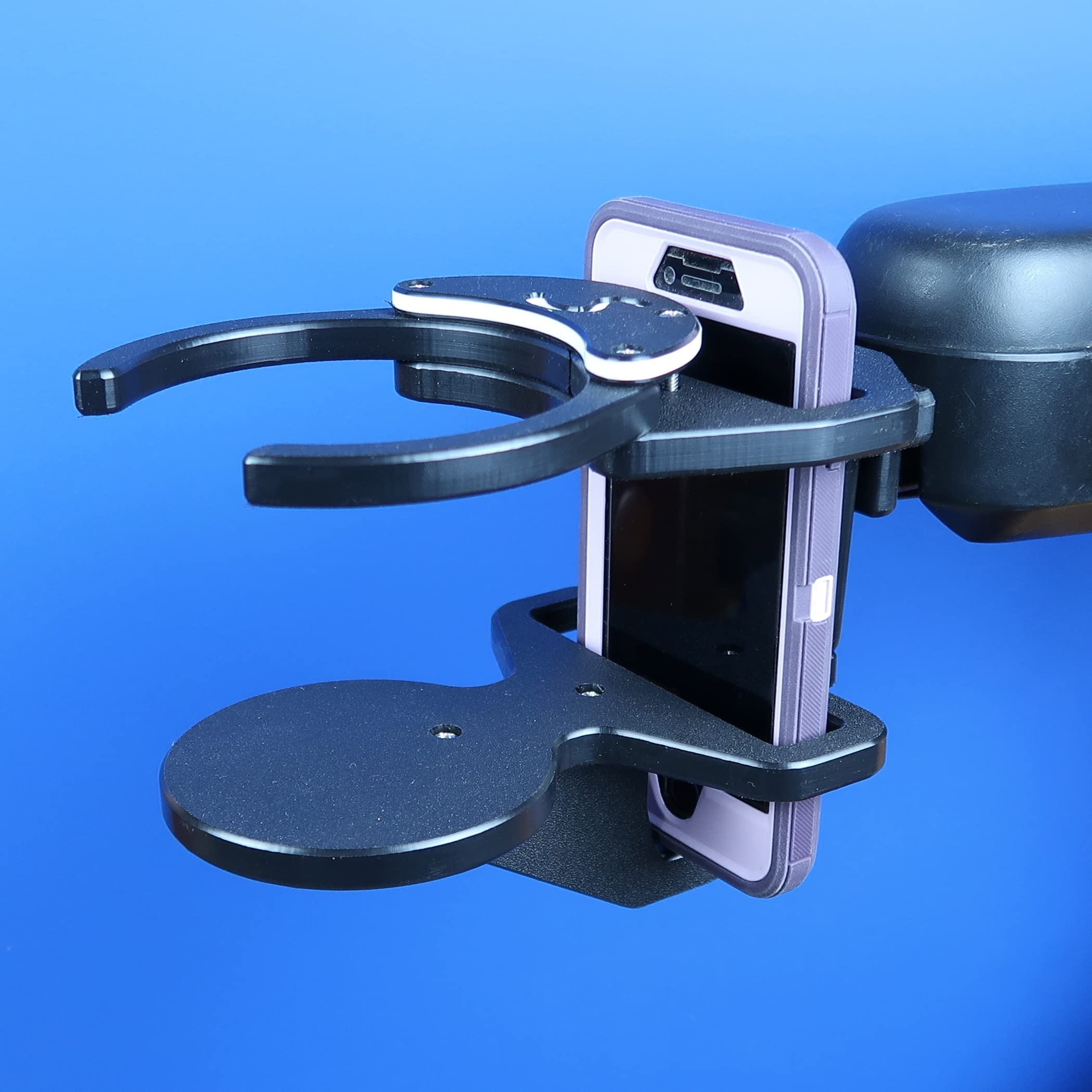 Pride Jazzy Power Chair Accessory - Right Hand Smart Phone & Adjustable Drink Holder Combo | Mobility Scooter Cup & Phone Mount for Daily Use, Outdoor Activities & Convenient Mobility