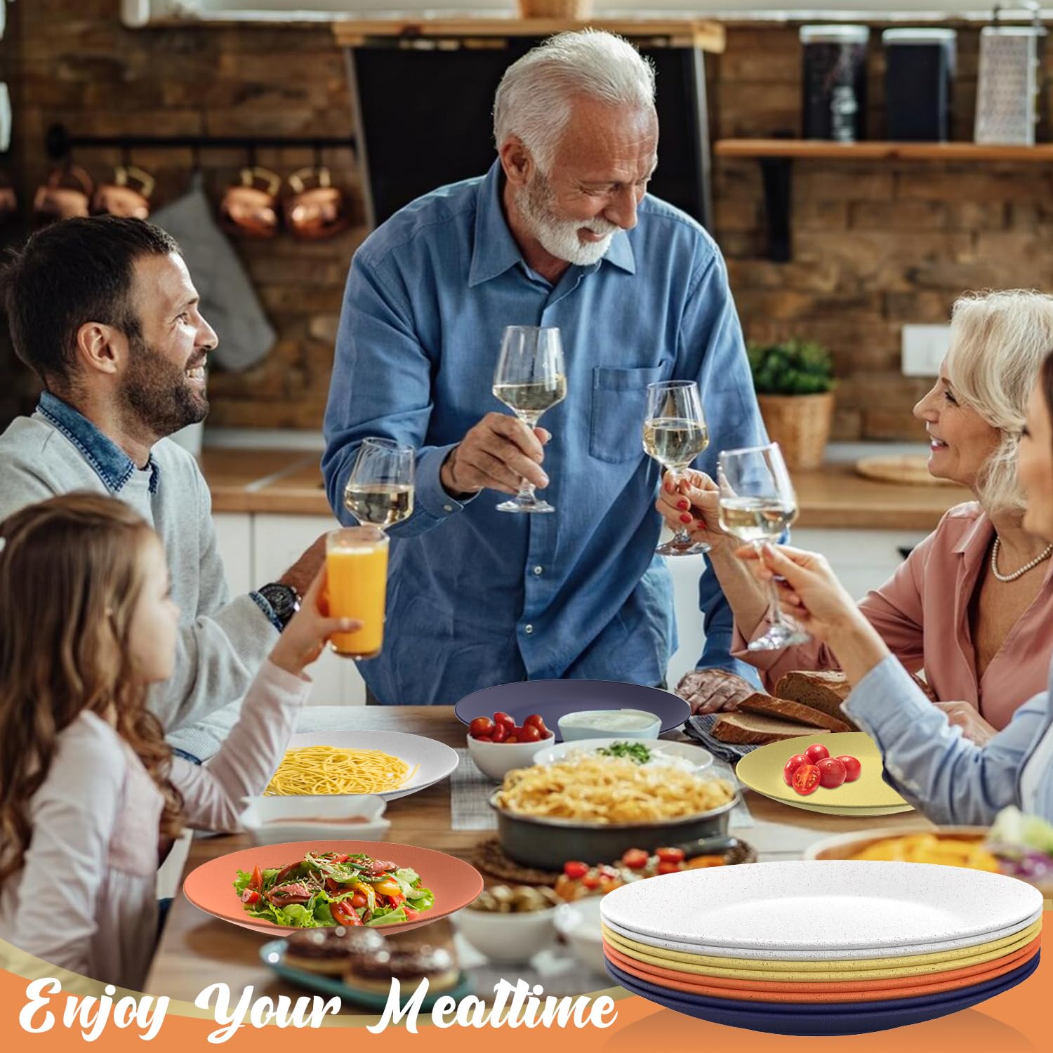 Eco-Friendly 10 Inch Reusable Plastic Plates Set of 8 - Unbreakable Wheat Straw Dinner Plates, Dishwasher & Microwave Safe - Perfect for Kitchen, Camping, RV, Party & Outdoor Dining - Modernist Series Dinnerware