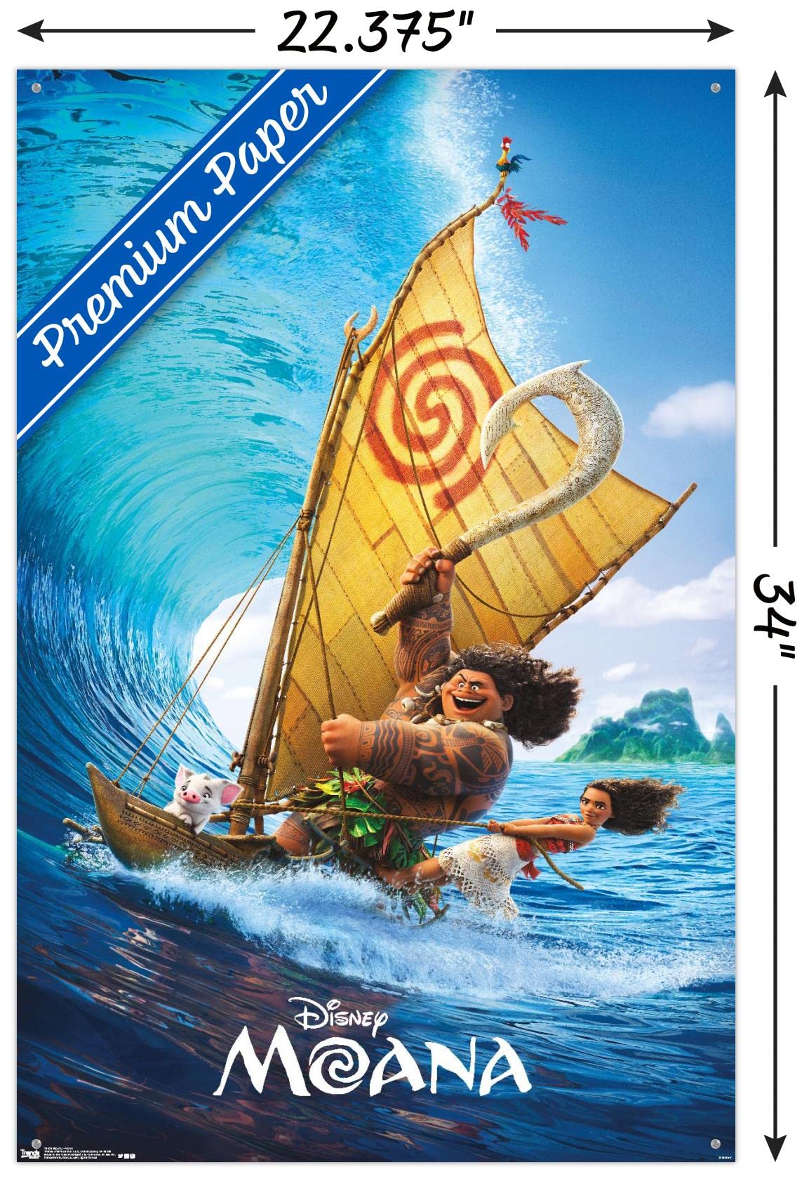 Disney Moana Wave Wall Poster with Push Pins - Vibrant Ocean Themed Decor for Kids' Room, Nursery, or Classroom