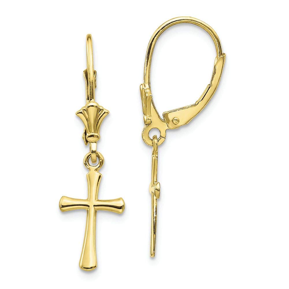 10K Yellow Gold Lever Back Cross Earrings for Women – Religious Jewelry Gift for Christmas, Baptism & Everyday Wear – FJC Finejewelers