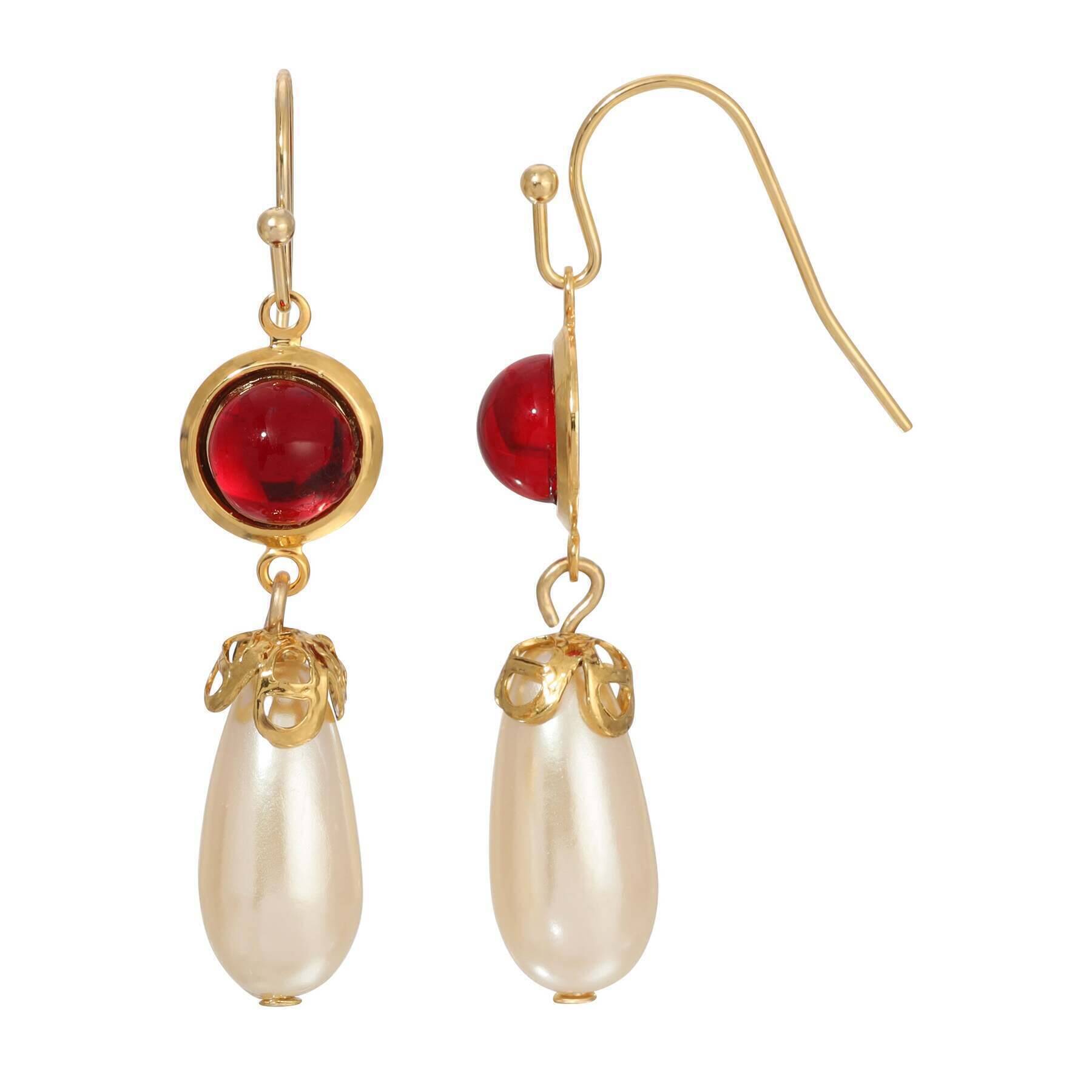 1928 Jewelry Vintage Style Cabochon Stones & Pear Shaped Faux Pearl Drop Earrings for Women - Elegant Dangle Earrings for Party, Wedding & Evening Wear