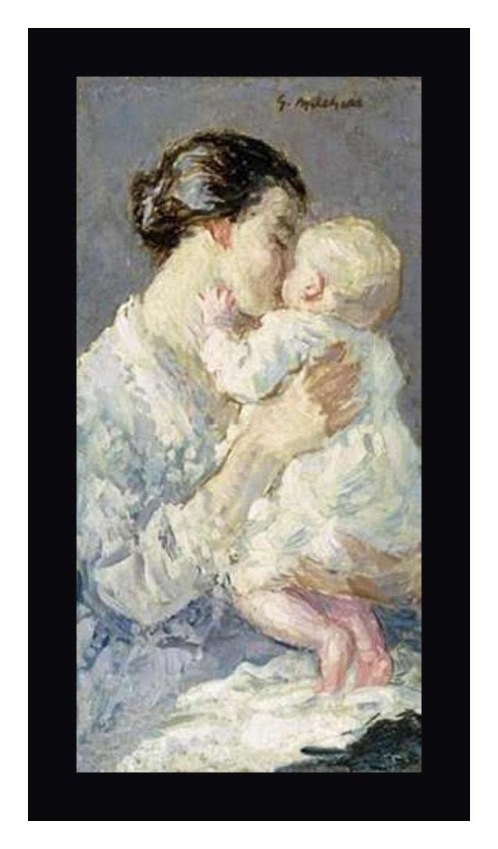 Gari Melchers Julia Payne and Her Son Ivan Framed Canvas Art Print 14x24 Inches - Black Frame Ready to Hang - Perfect for Living Room, Bedroom or Office Wall Decor