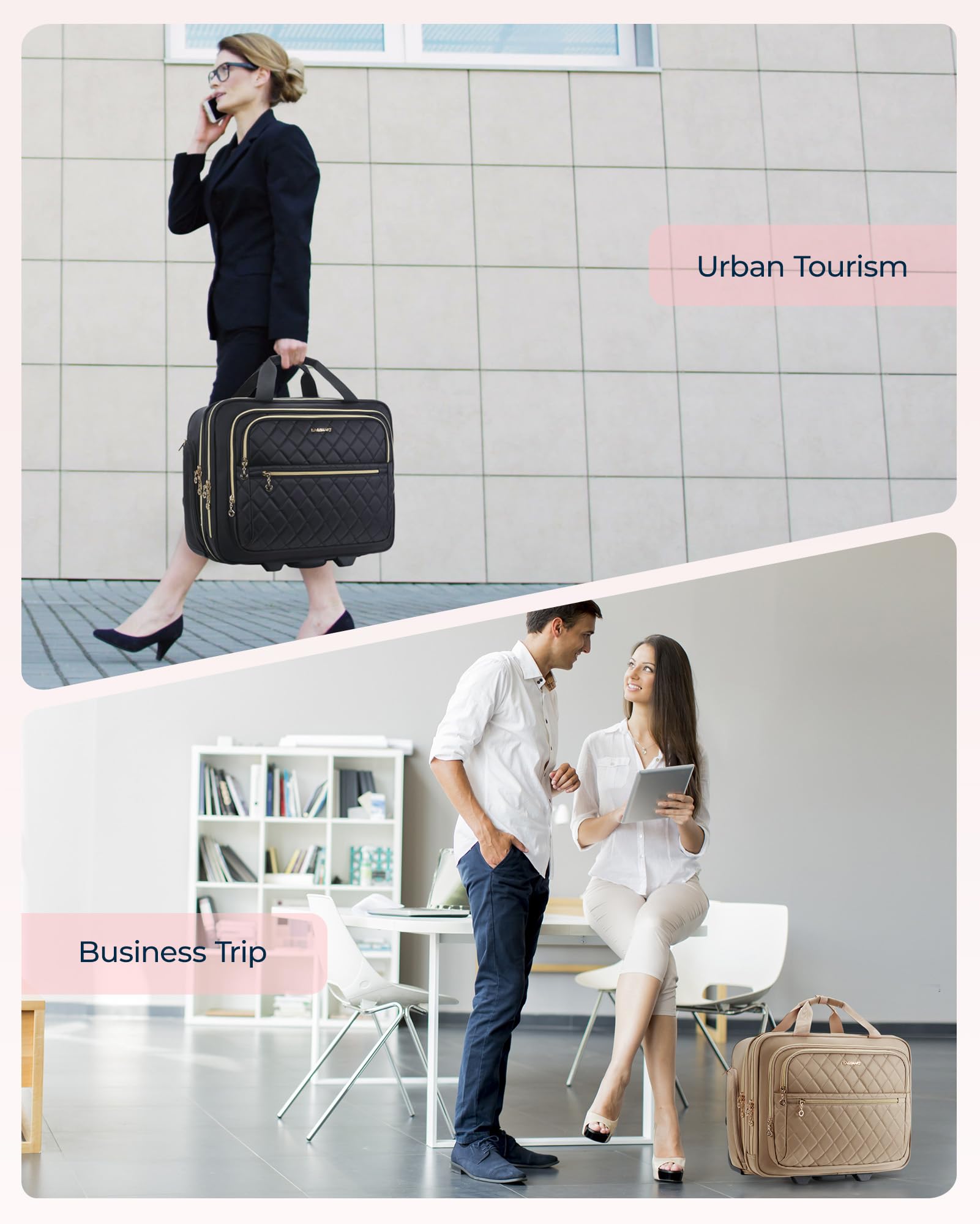 BAGSMART Women's Rolling Laptop Bag - 15.6 Inch Rolling Briefcase with TSA Lock, Underseat Carry-On Luggage for Travel, Work, and Business - Perfect for Commuting, Airports, and Office Use, Gray