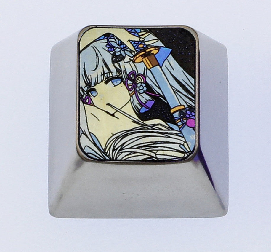 Custom Titanium Alloy 1U Keycap for Mechanical Keyboards - Kamisato Ayaka Themed Metal Decorative Keycap for Gaming & Typing Enthusiasts