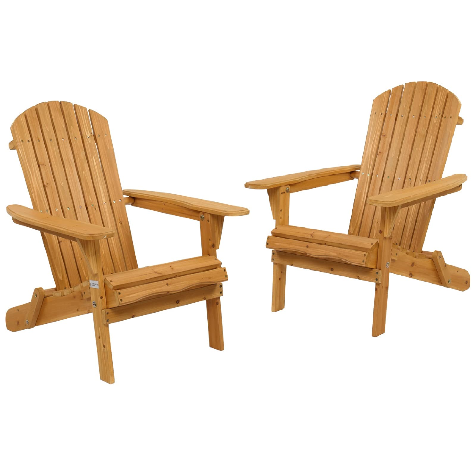 VINGLI 2-Pack Wooden Adirondack Chairs - Ergonomic Folding Outdoor Patio Lounge Chairs with Natural Finish - Perfect for Beach, Poolside, Balcony, Garden & Backyard Relaxation