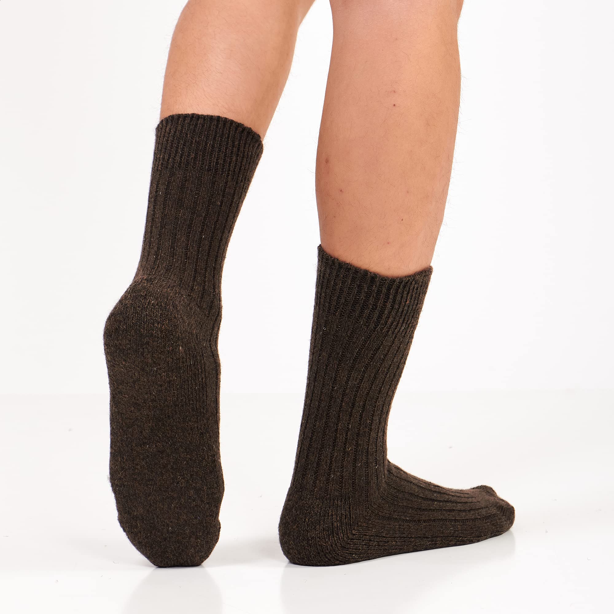 GoWith 3 Pairs Men's Thick Merino Wool Socks - Warm Cozy Winter Crew Socks for Hiking, Skiing & Outdoor Activities - Thermal Full-Terry Fuzzy Knit Socks for Cold Weather Comfort