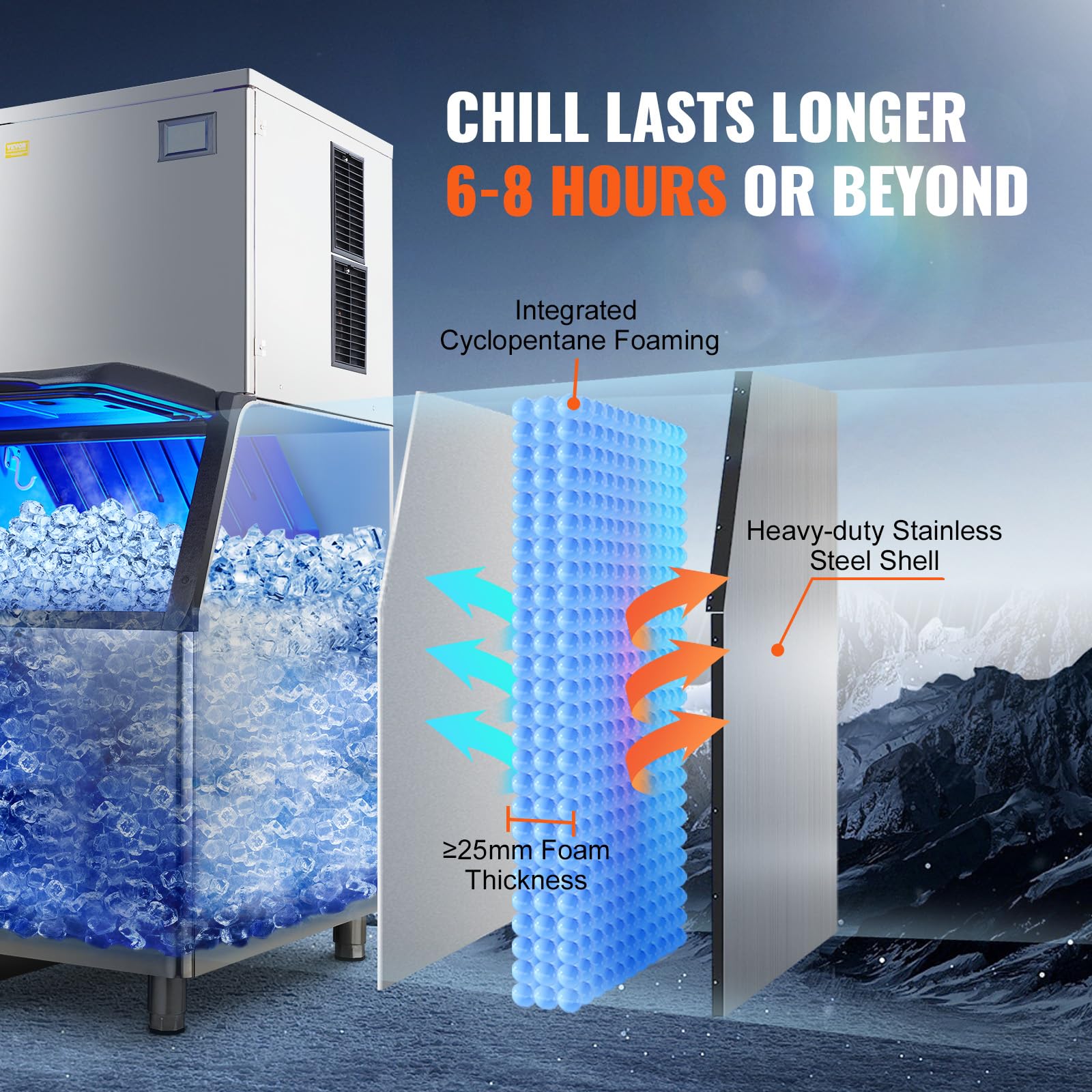 VEVOR Commercial Ice Maker Machine 450LBS/24H with 330.7LBS Storage Bin, 1000W Self-Cleaning Ice Machine with 3.5