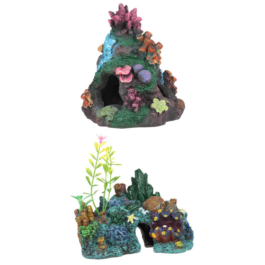 Mountain View Aquarium Rock Cave - 2pcs Resin Fish Tank Decor for Hiding