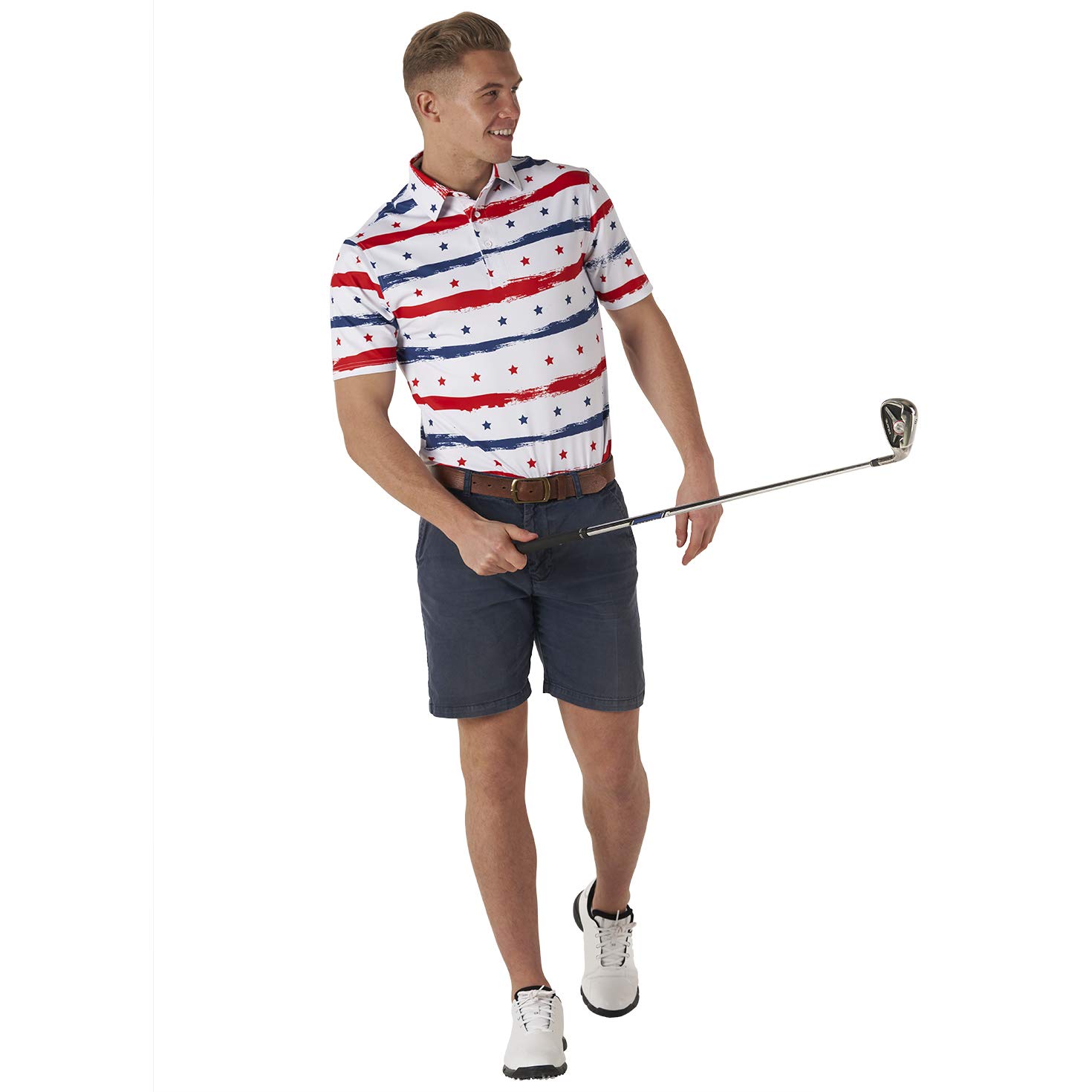 Royal & Awesome American Flag Golf Shirt - Patriotic USA Golf Polo for Men - Breathable Performance Shirt for Golfing, 4th of July & Casual Wear