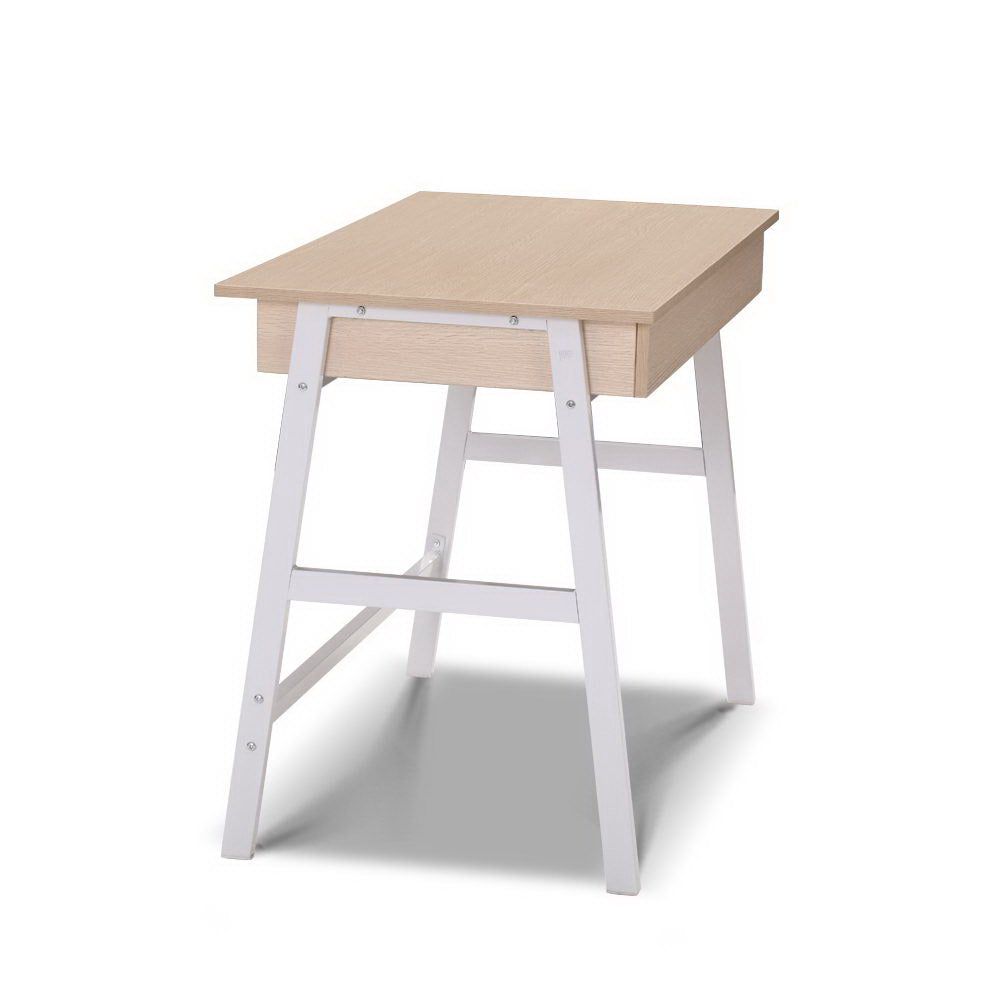 Premium Borg 1000mm White Metal Office Desk with Oak Wood Top & Storage Drawer - Perfect for Home Office, Study Room & Workspace Organization